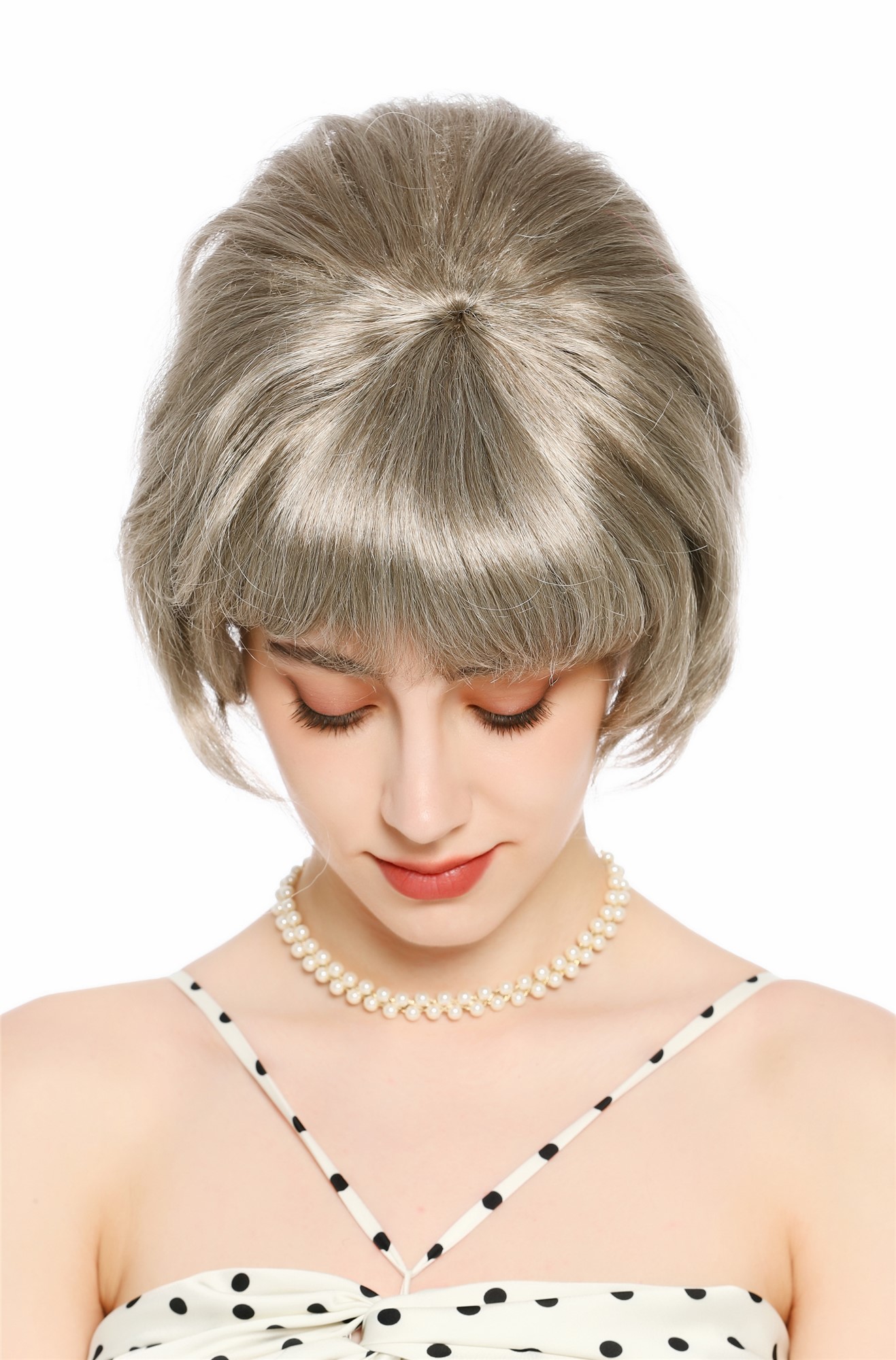 Perücke Damen Retro 50er 60er Beehive hochtoupiert kurz Pony Grau Blond Mix VK-65-1175