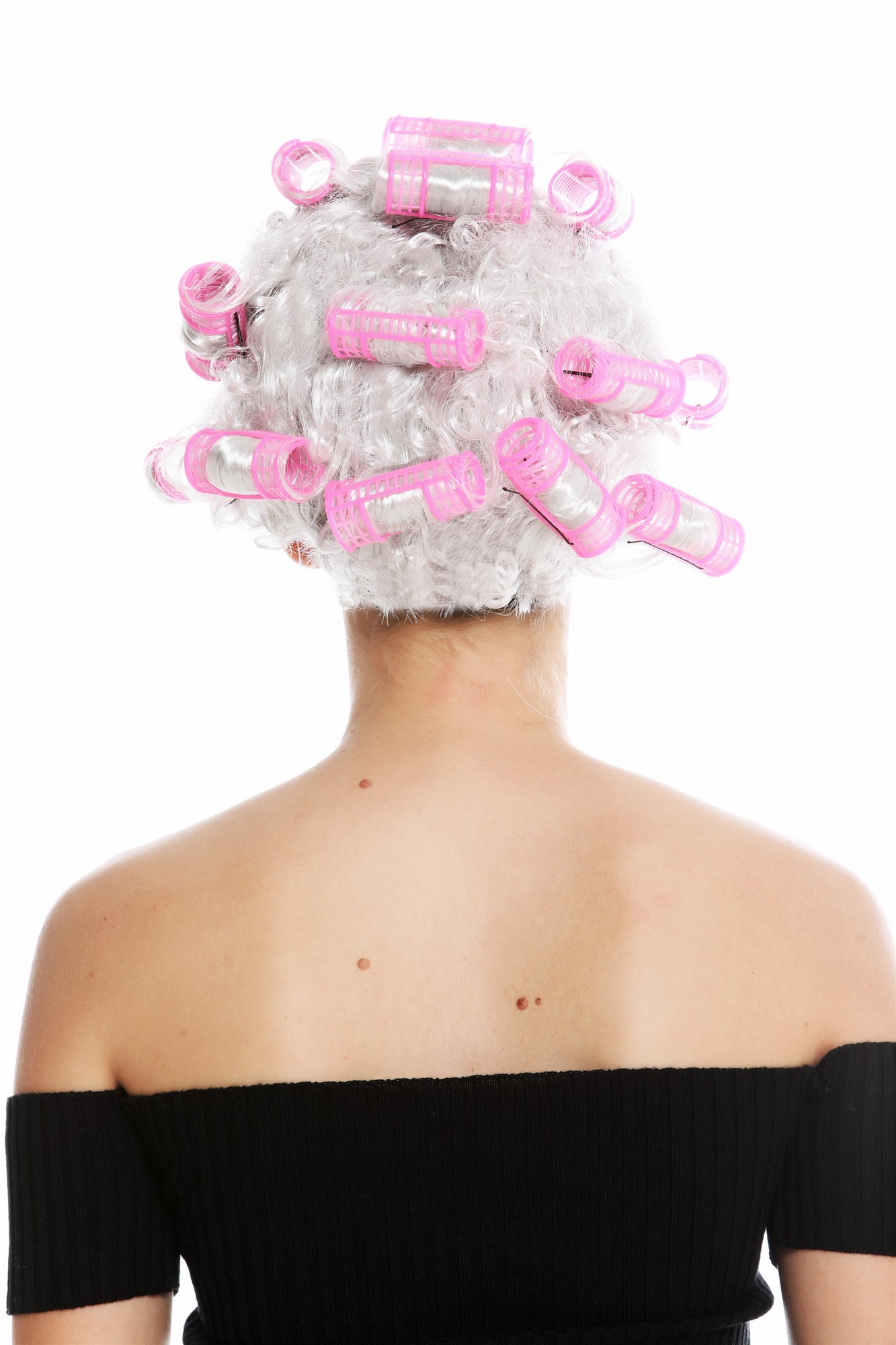 Women's party wig housewife hair rollers grey white grey light grey trashy 4204, view 4, WIG ME UP: Your Perücken Online Shop Party Wig, Ladies, light gray, curled, short