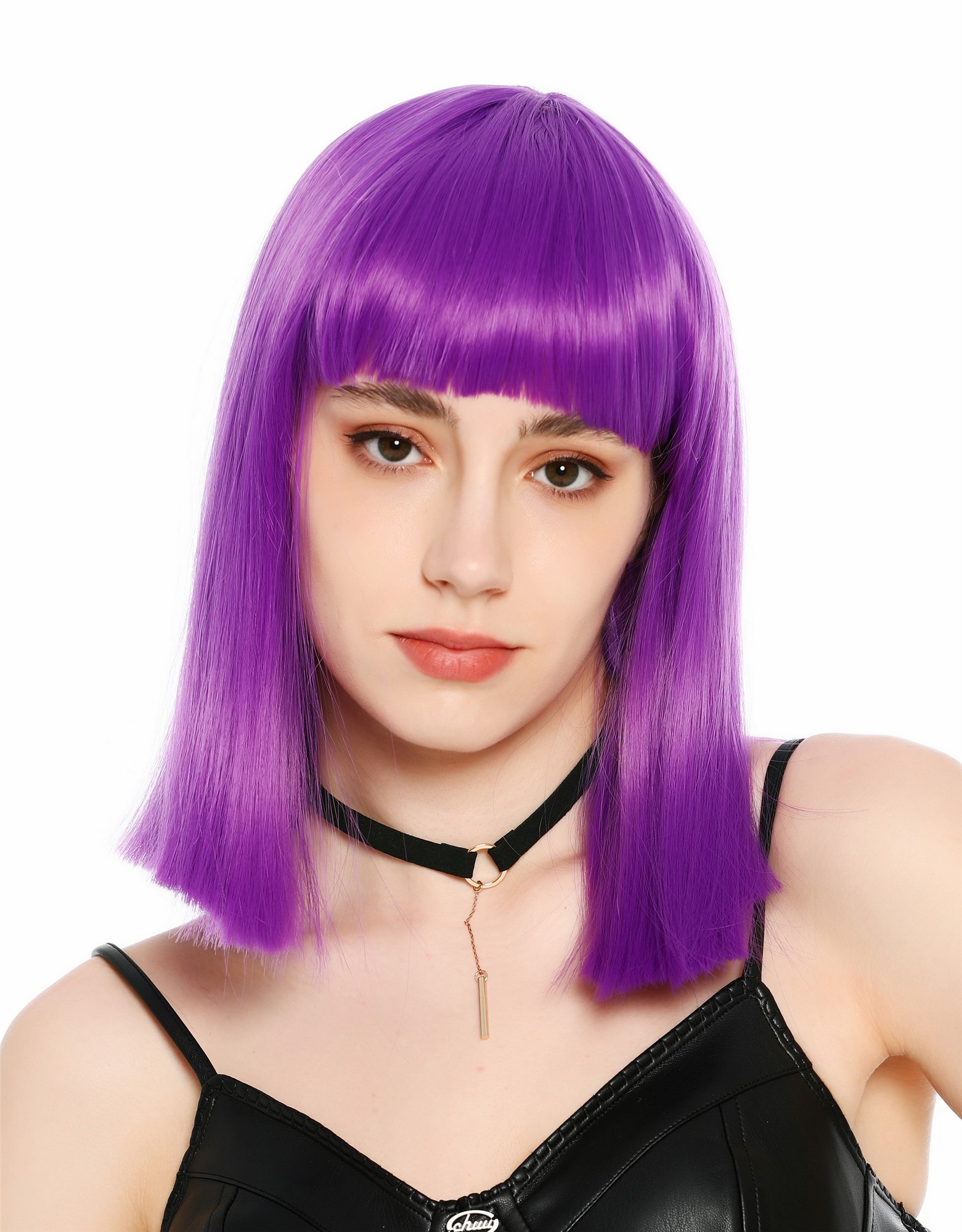 Damenperücke schulterlang glatt breiter Pony Disco Lila SZL1498-DHT2411