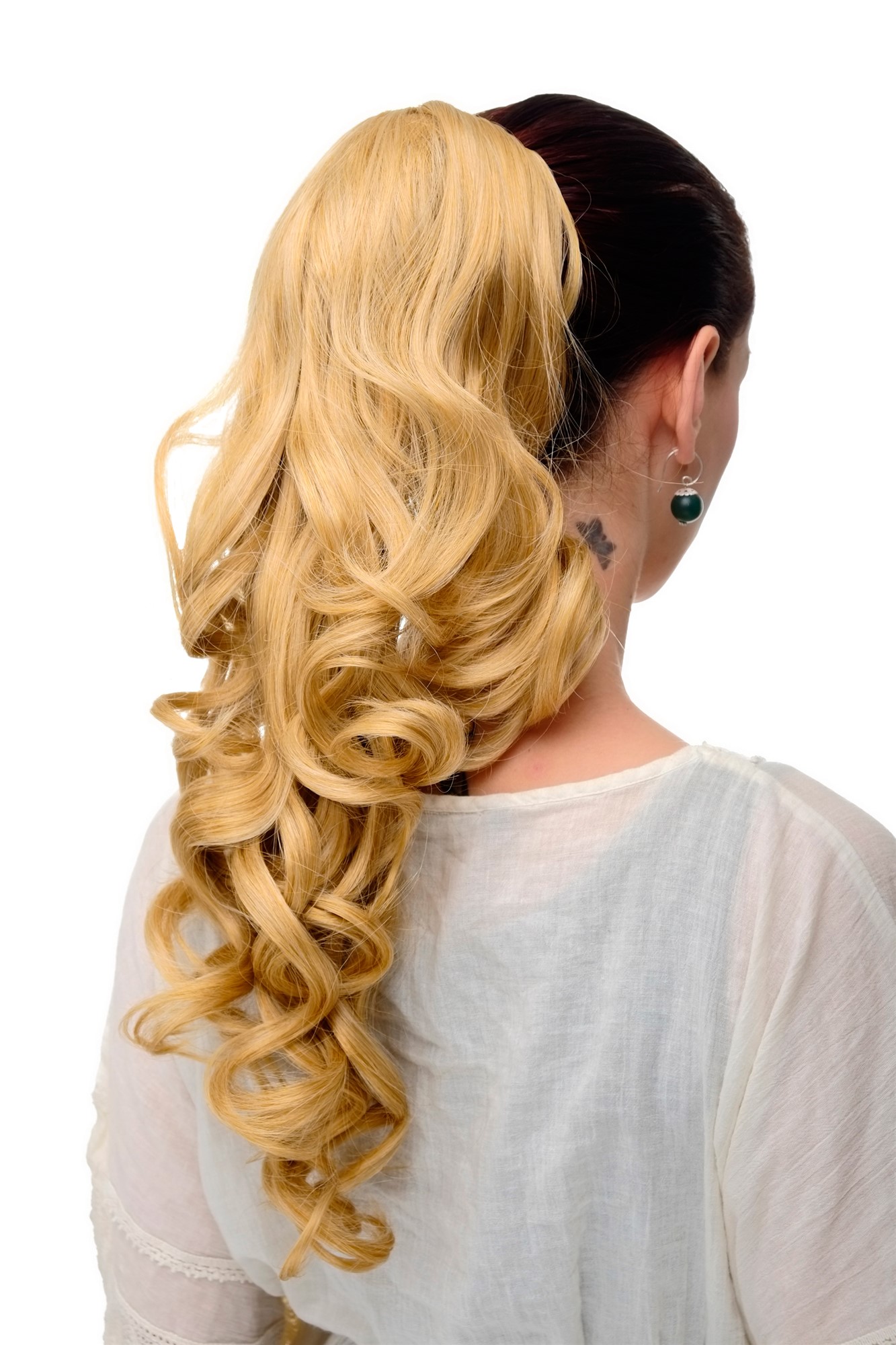 SA09-66 Hairpiece PONYTAIL extension VERY long BEAUTIFUL wavy slightly curly curls straw blond 20", front view, WIG ME UP: Your Perücken Online Shop Ponytails, straw blonde, curled, long