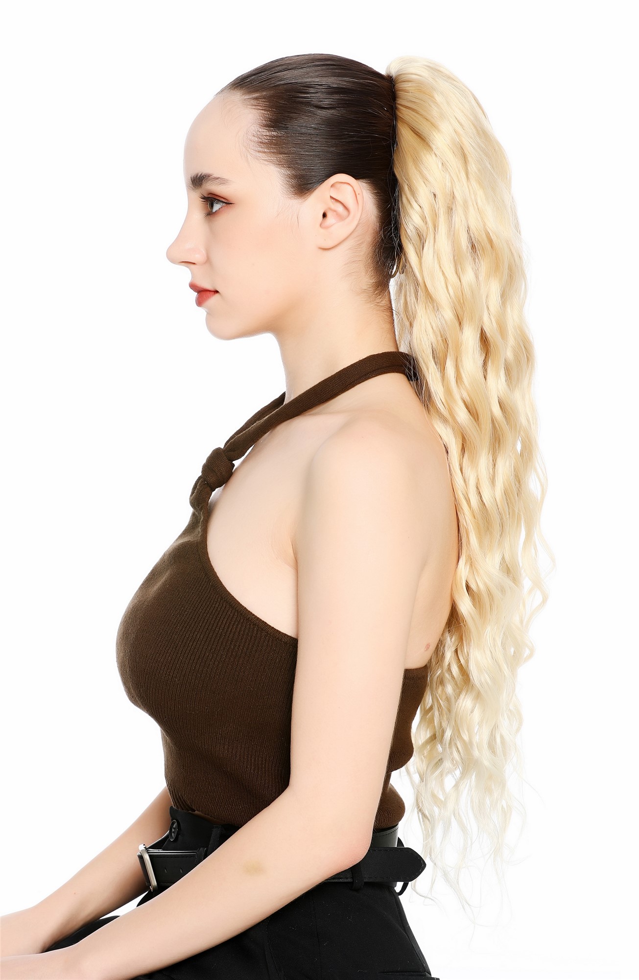 Zopf Pferdeschwanz Steckkämme voluminös stark gewellt 70cm lang Goldblond N1557A-LG26T613