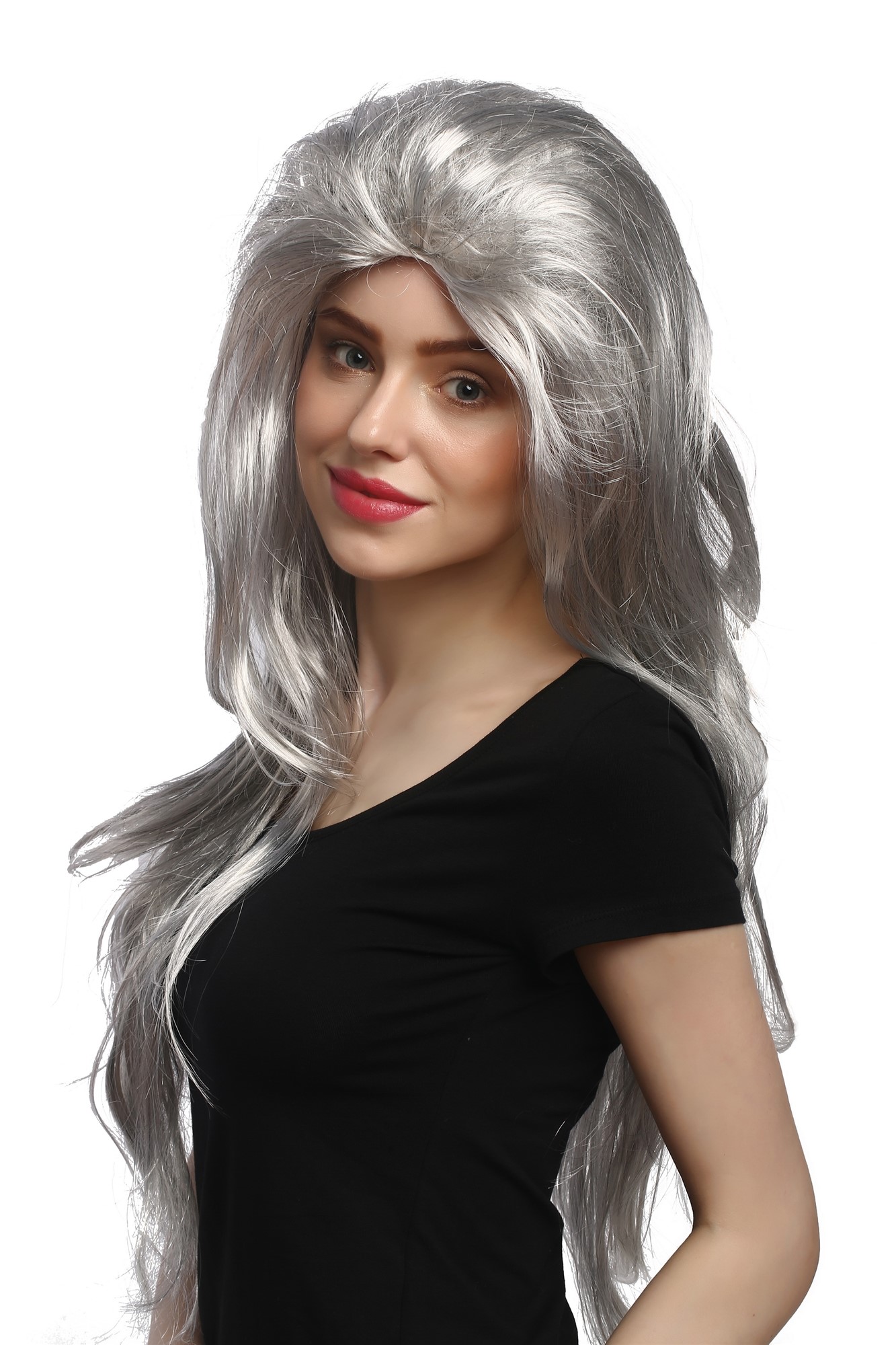 Lady Party Wig Fancy Dress grey very long straight teased backcombed Grandmother Witch Old Hippie, view 2, WIG ME UP: Your Perücken Online Shop Party Wig, Ladies, Grey, straight, long