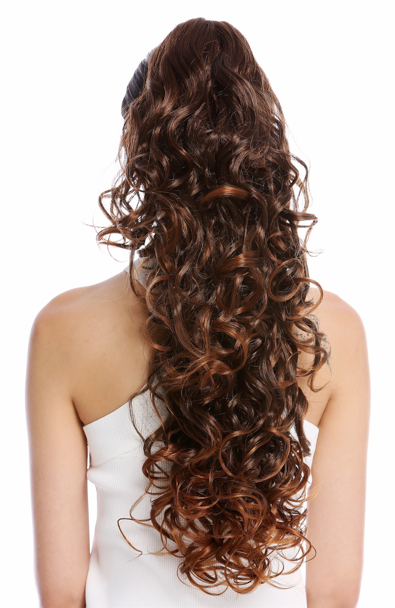 hochwertiger Zopf Pferdeschwanz Lockig Lang Voluminös Kastanie Braun Mix N1095-V-2T30, Ansicht 2, WIG ME UP: Ihr Perücken Online Shop lockiges Zopf-Haarteil Braun-Mix 65 cm lang