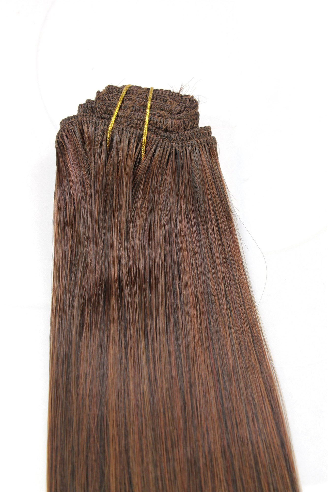 8-tlg Clip-in Komplett-Set Extensions Brünett Braun-Mix EX03-GGO-2T30, Vorderansicht, WIG ME UP: Ihr Perücken Online Shop glatte Extensions Brünett 40 cm lang