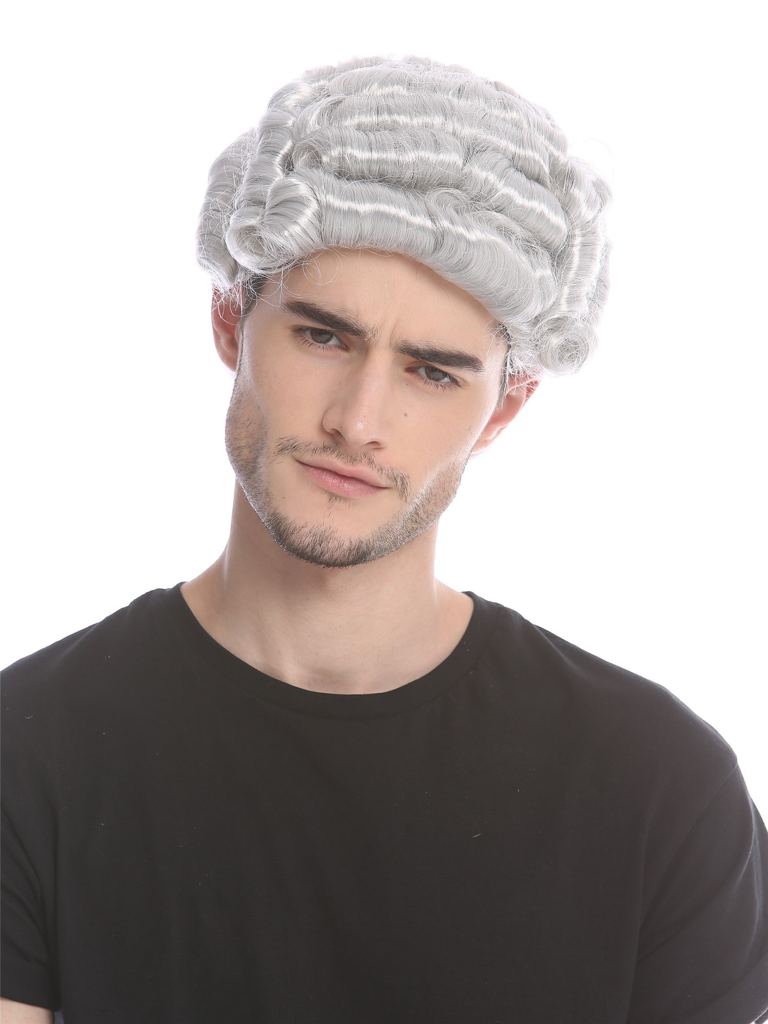 günstige Party Perücke, Barocke Herren Perücke Edelmann Dichter Zopf Grau DH1126-ZA63A, Ansicht 2, WIG ME UP: Ihr Perücken Online Shop lockige Party Perücke Grau schulterlange Haare für Herren