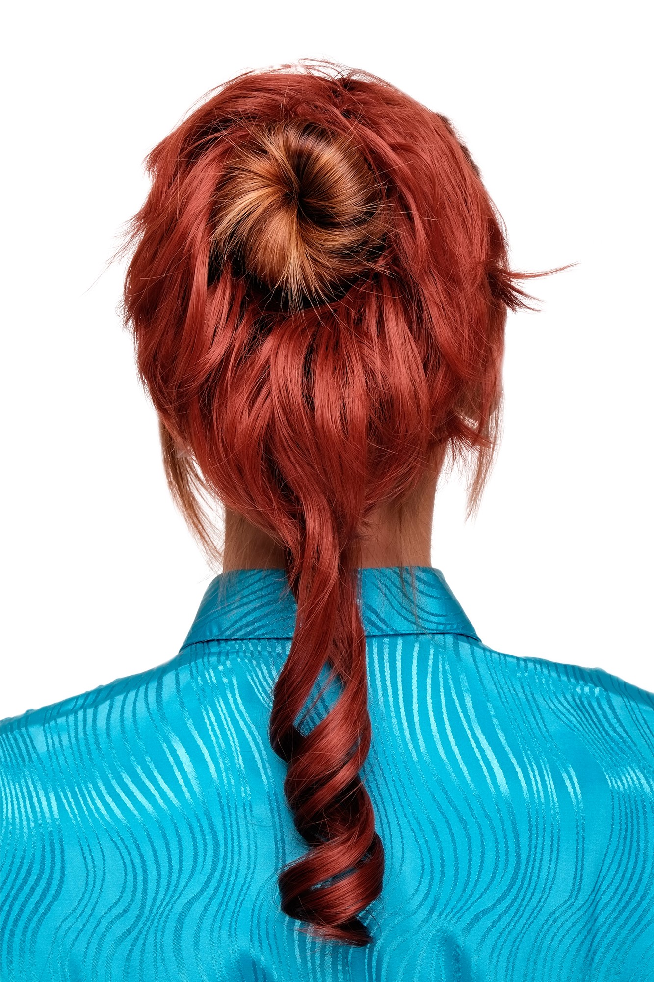 Hair Piece baroque voluminous wild curled scrunchy comb dark red YZF-3072HT, front view, WIG ME UP: Your Perücken Online Shop Ponytails, Red, curled, shoulder-length