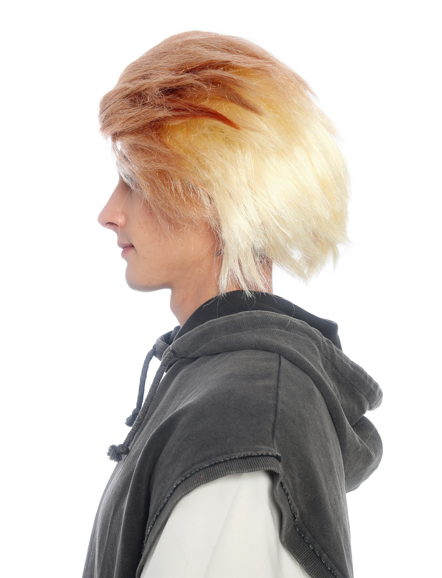 wellige Party-Perücke Blond mit Hellblond und roter Strähne 35 cm lange Perücke für Unisex