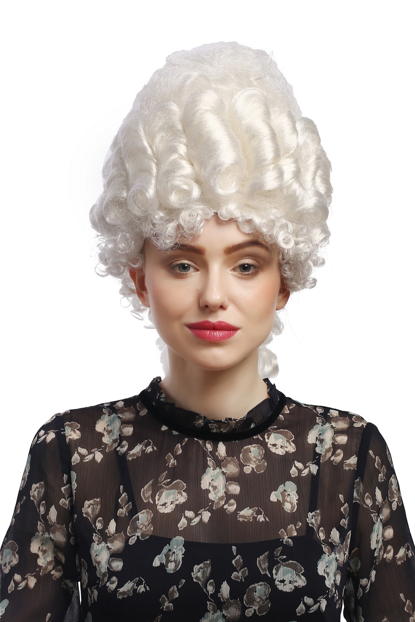 Lady Party Wig Fancy Dress Baroque Renaissance Beehive white Marie Antoinette Queen Aristocrat, front view, WIG ME UP: Your Perücken Online Shop Party Wig, Ladies, White, curled, long