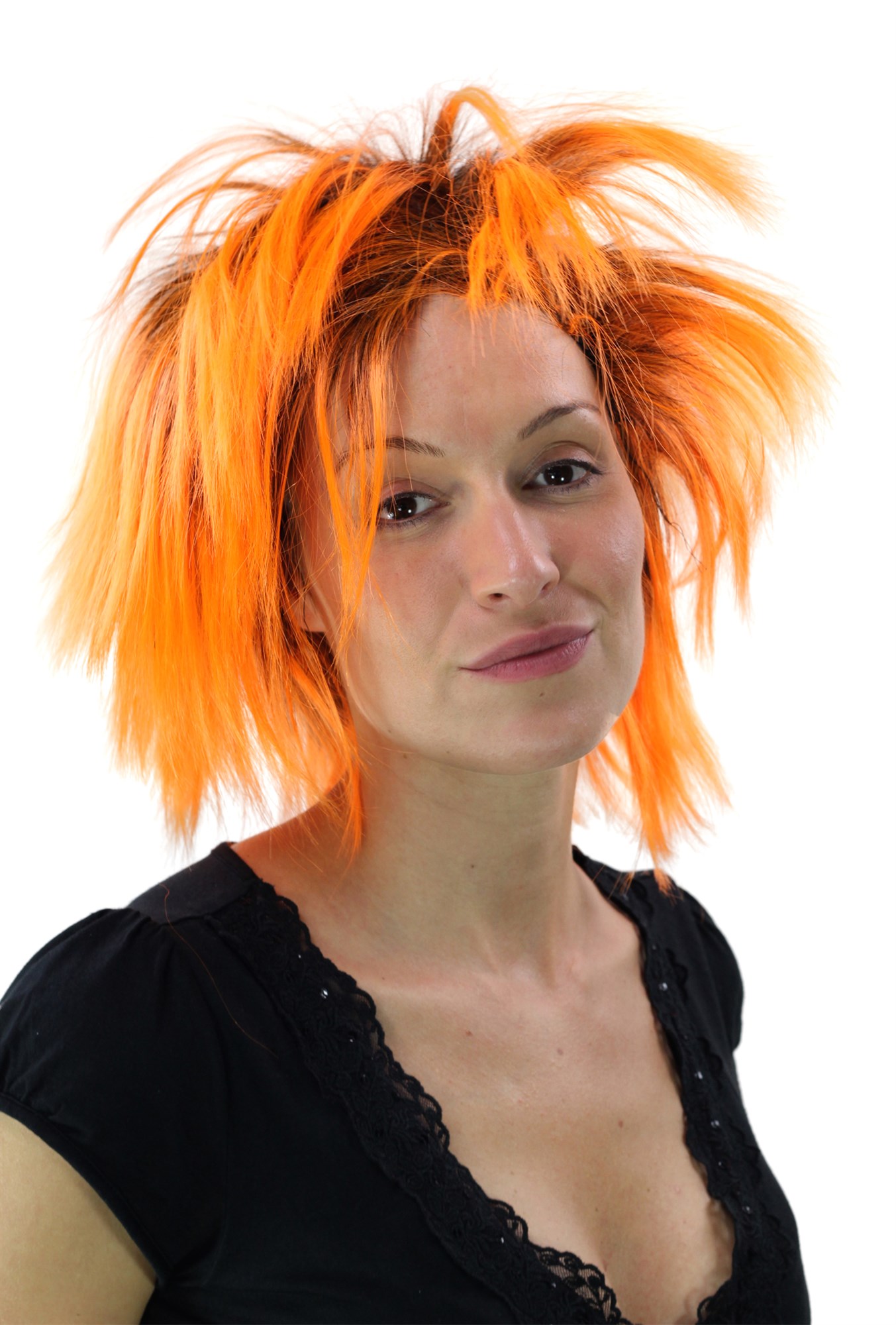 Party/Fancy Dress Lady WIG wild retro 80ies BLACK & ORANGE mixed spiny strands streaked Drag Queen, view 2, WIG ME UP: Your Perücken Online Shop Party Wig, Ladies, Orange, wavy, short