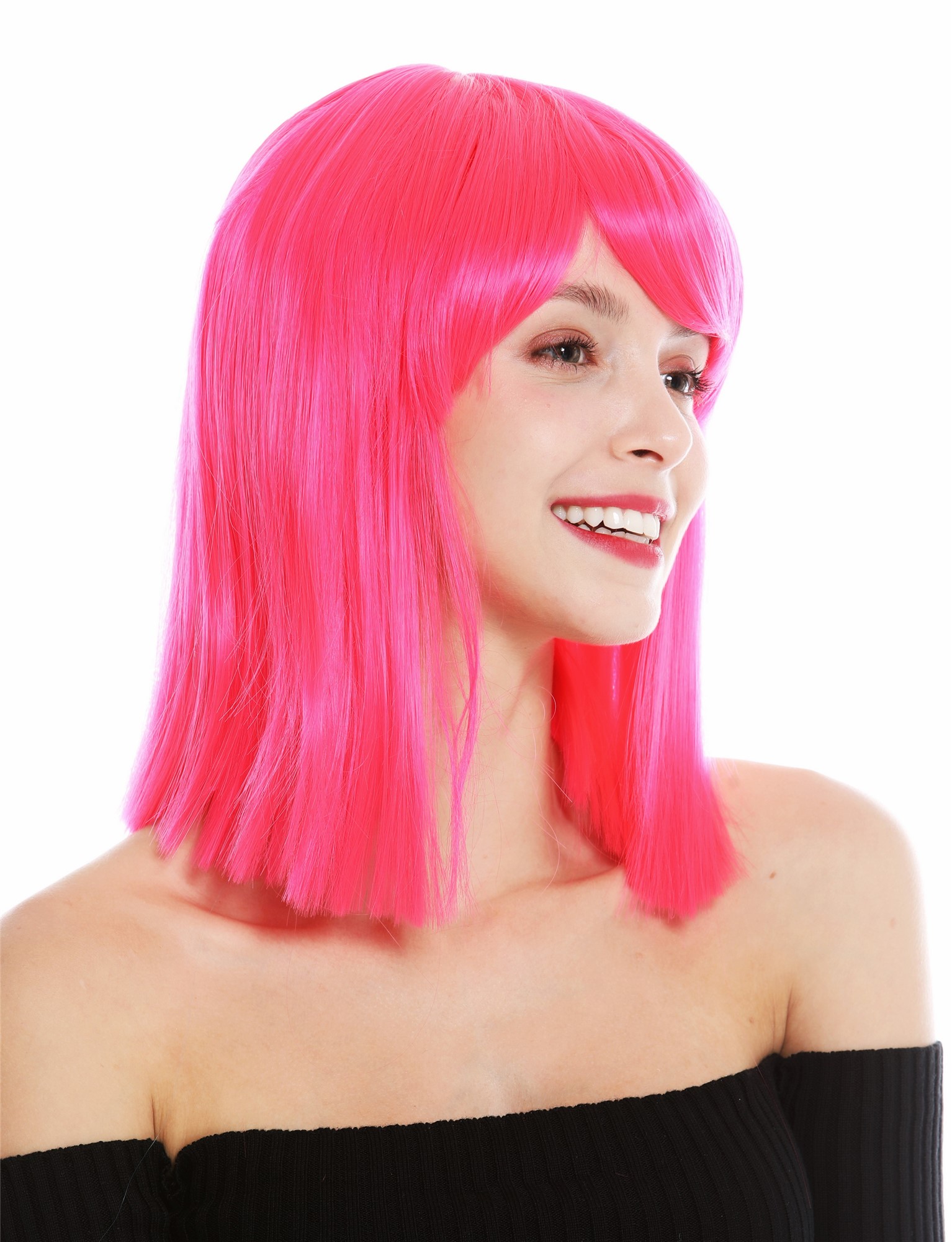 hochwertige Qualitätsperücken, Perücke schulterlang glatt Pony Rosa VK-10-TF2315, Ansicht 3, WIG ME UP: Ihr Perücken Online Shop glatte Tressen-Perücke mit Kopfhaut-Imitat Hellrosa schulterlange Haare für Damen