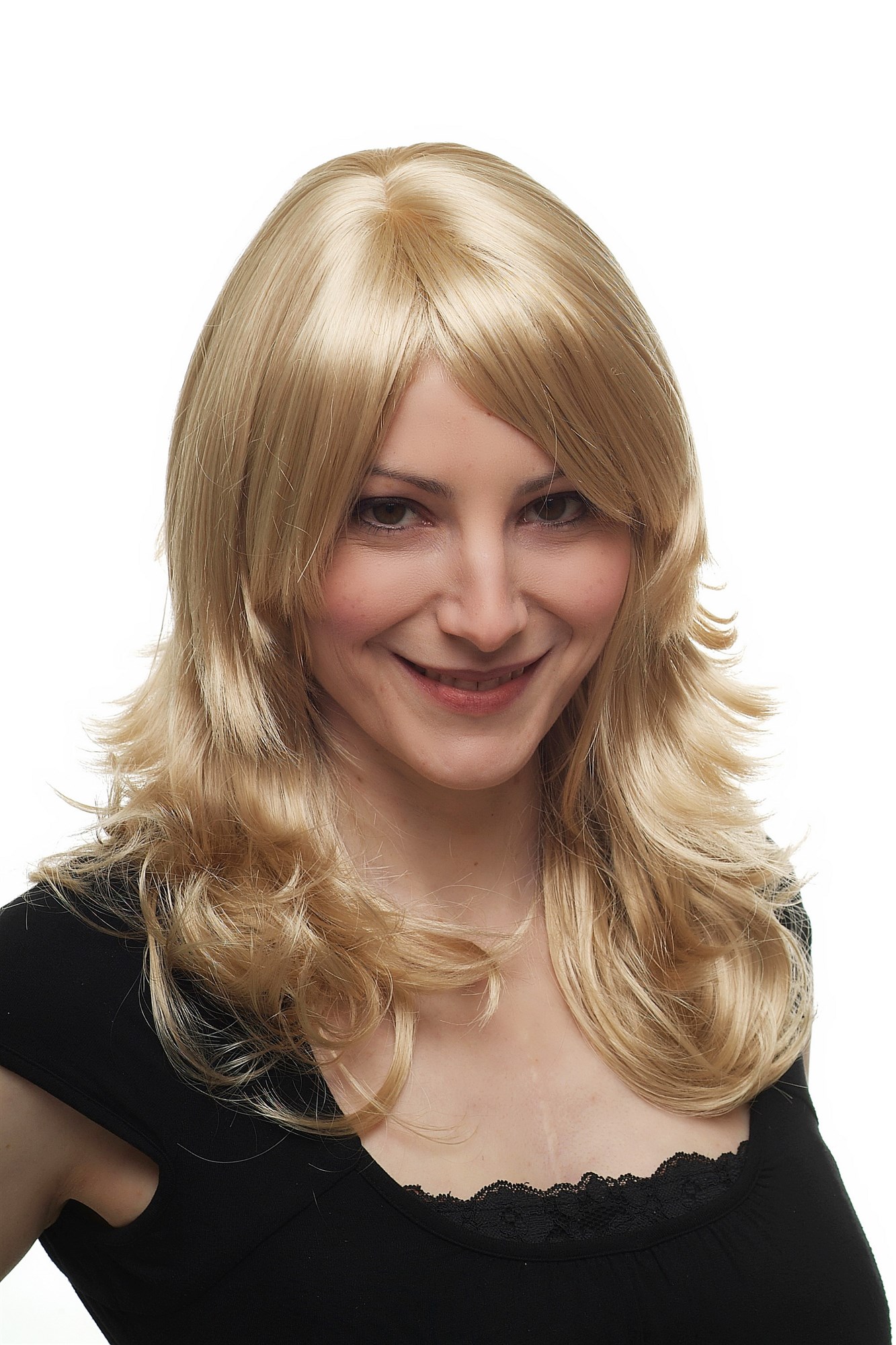 hochwertige Qualitätsperücken, Perücke Sexy & Glamourös hellblond schulterlang gestuft 3271-202, Ansicht 6, WIG ME UP: Ihr Perücken Online Shop wellige Tressen-Perücke mit Kopfhaut-Imitat Blond lange Haare für Damen