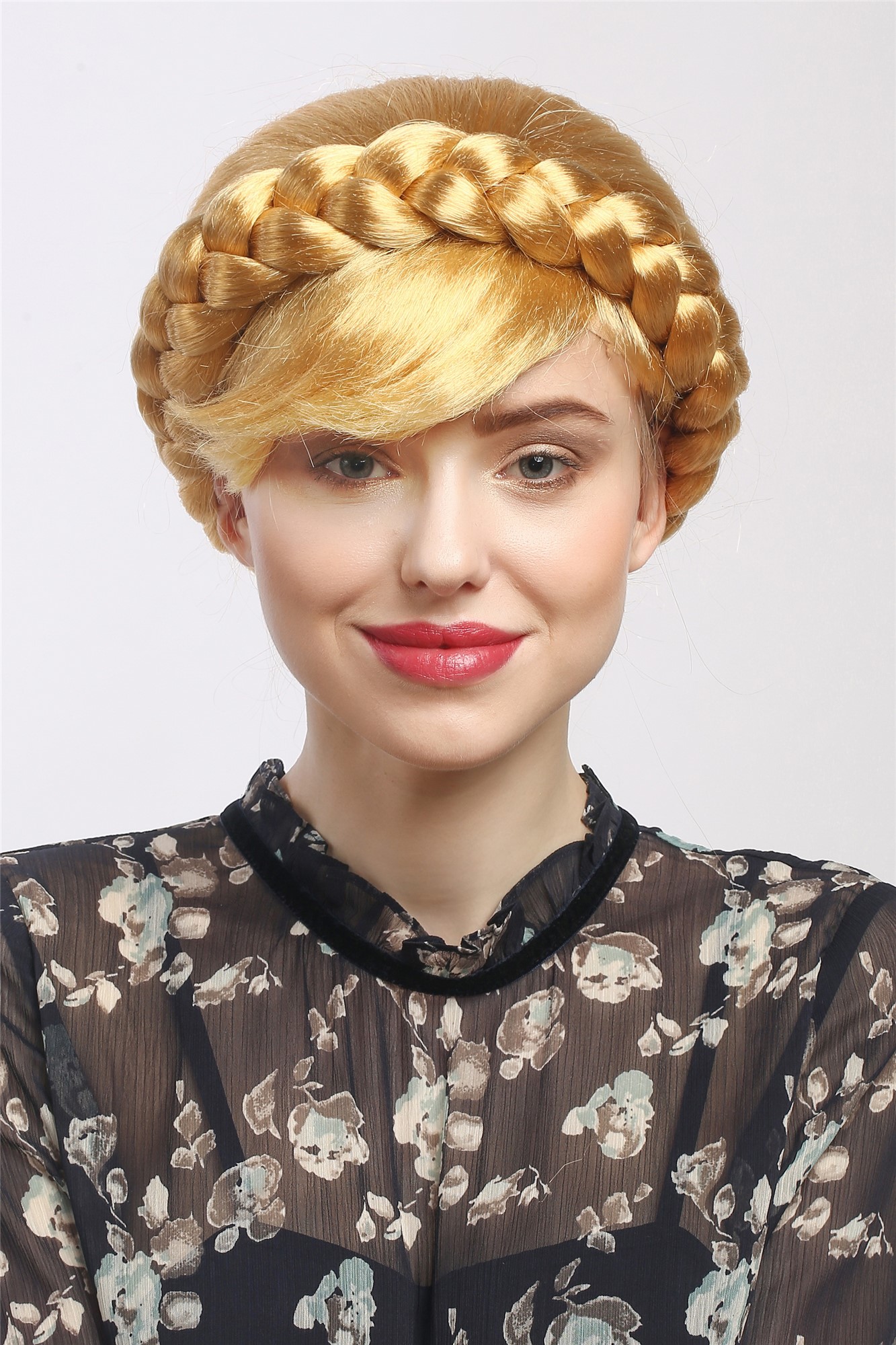 Lady Party Wig Fancy Dress blond long braided hir hairbun Russia Eastern Europe folk traditional, view 4, WIG ME UP: Your Perücken Online Shop Party Wig, Ladies, Blonde, Braided, short