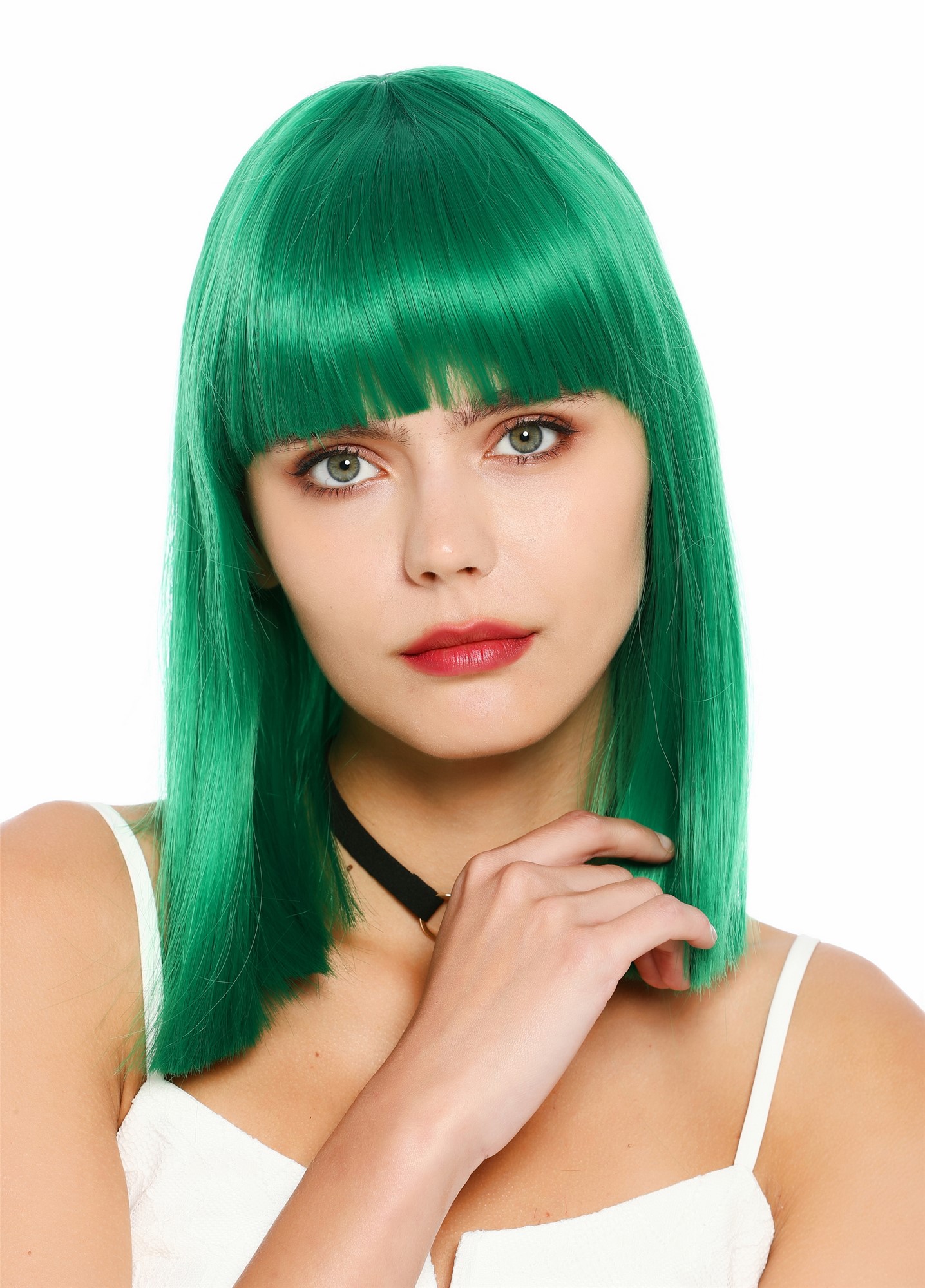 Damenperücke schulterlang blunt cut glatt breiter Pony Disco Grün SZL1498-DHTSTFG43