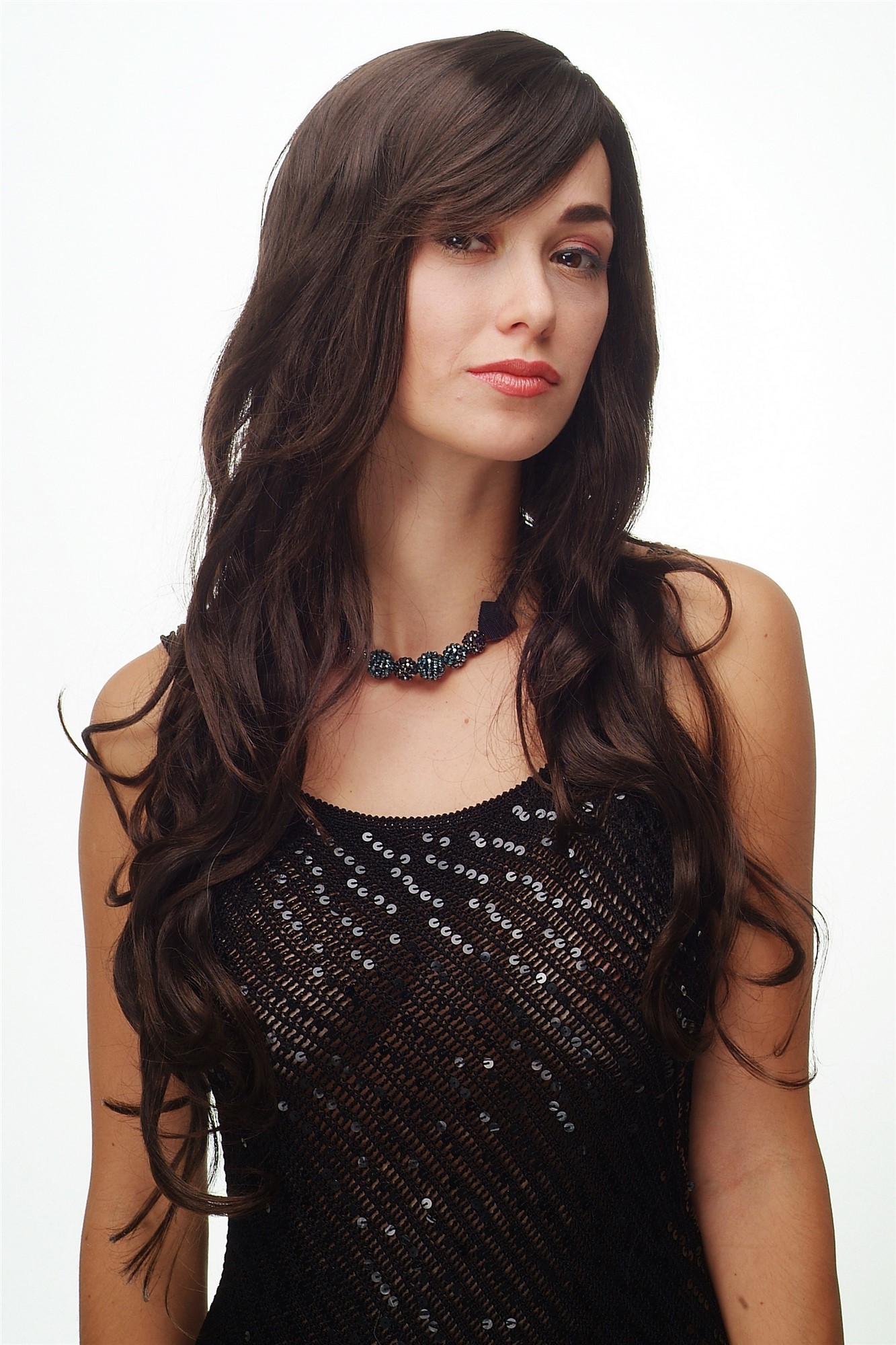 hochwertige Qualitätsperücken, Perücke lang wallendes Haar wellig leicht lockig Dunkelbraun-Mittelbraun 9204S-4T8, Ansicht 5, WIG ME UP: Ihr Perücken Online Shop lockige Tressen-Perücke mit Kopfhaut-Imitat Dunkelbraun-Mittel-Aschbraun lange Haare für Damen