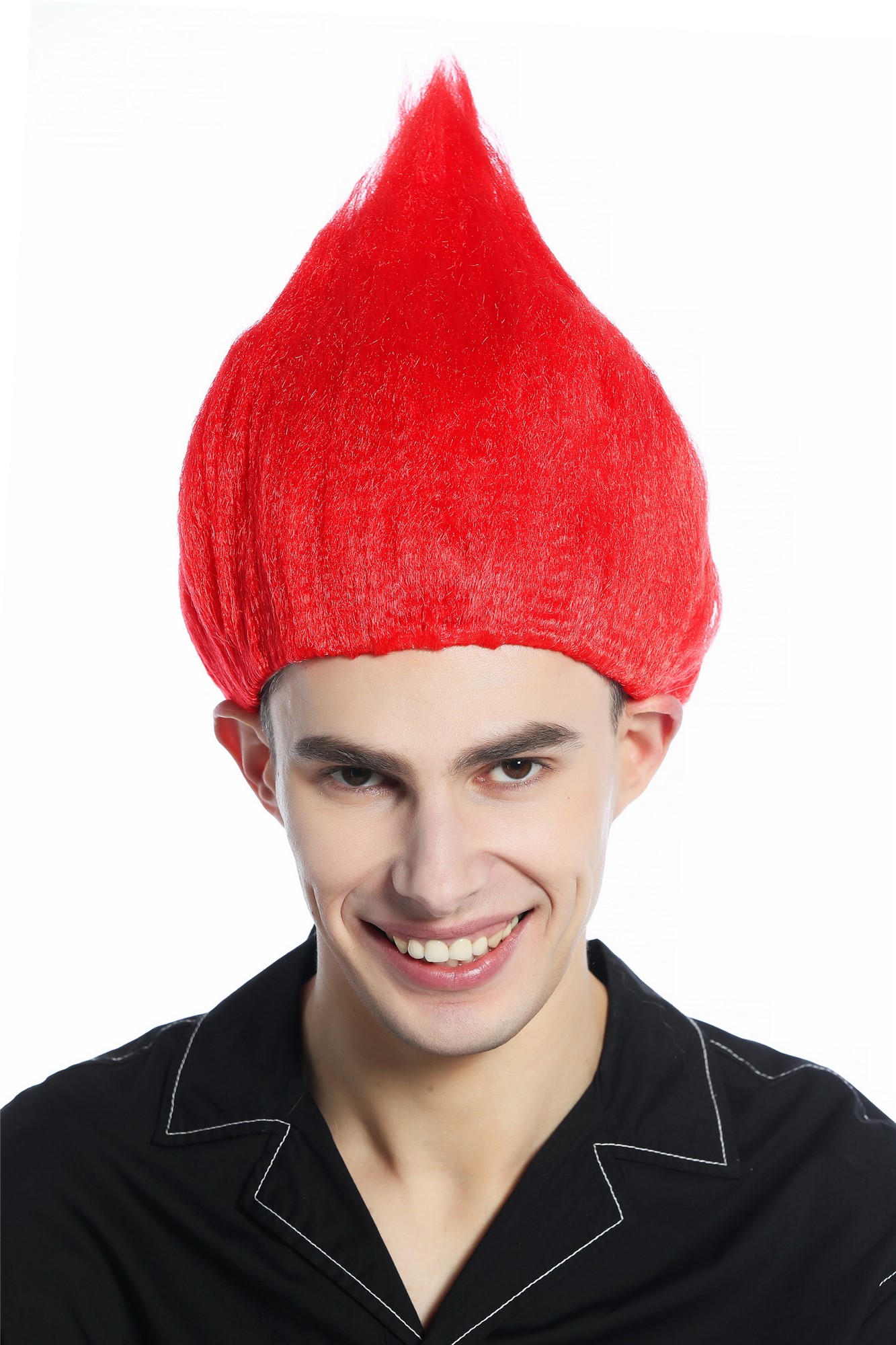 Wig Men Women teased raised pointy red flower troll puck fire demon devil CW-057, front view, WIG ME UP: Your Perücken Online Shop Party Wig, Unisex, neon red, wavy, short