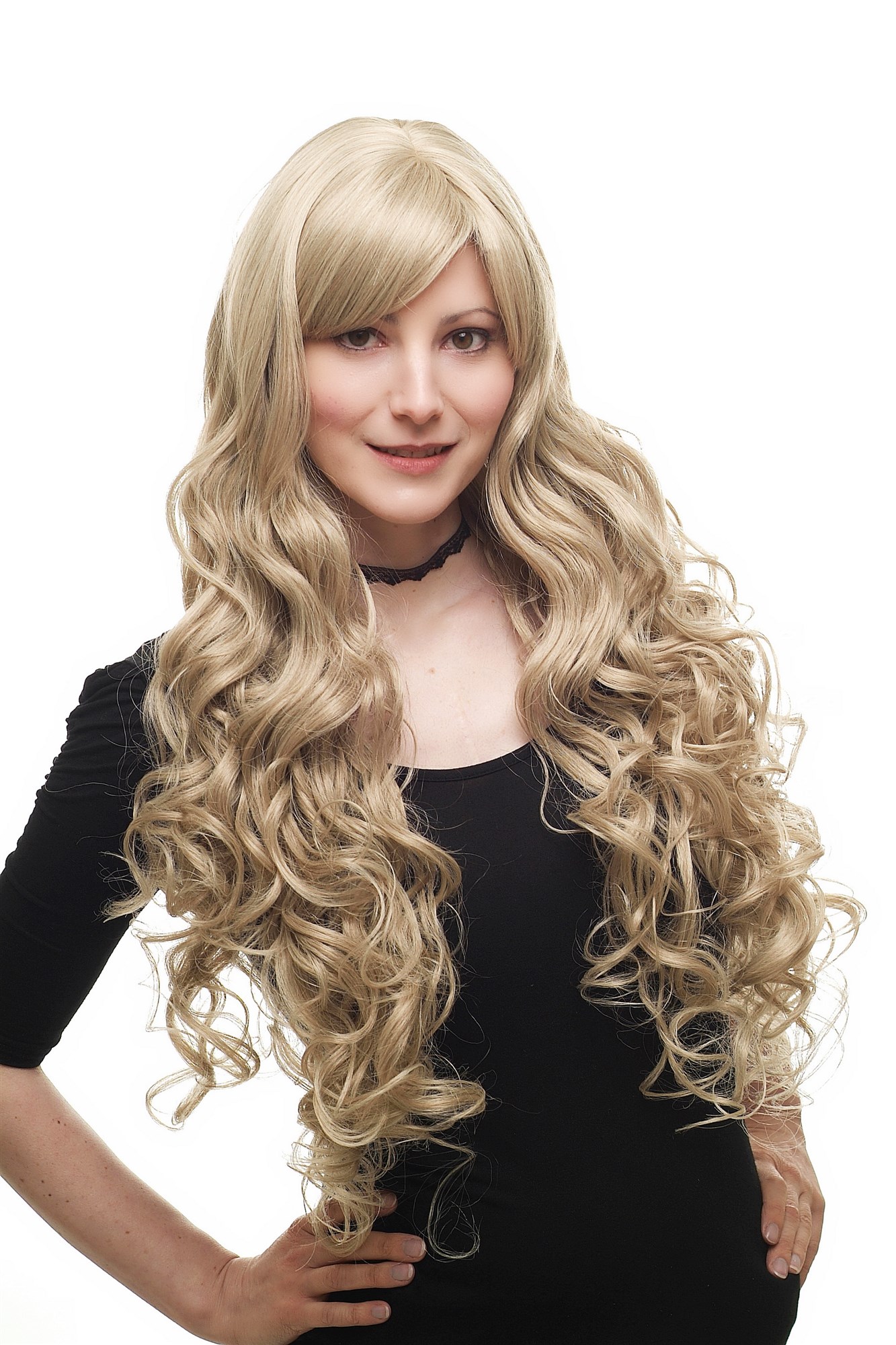 hochwertige Qualitätsperücken, Perücke gemischt Blond Platinblond-Karamellbraun lang Lockenpracht 3264-613L18, Ansicht 6, WIG ME UP: Ihr Perücken Online Shop lockige Tressen-Perücke mit Kopfhaut-Imitat Platinblond-Caramelbraun lange Haare für Damen