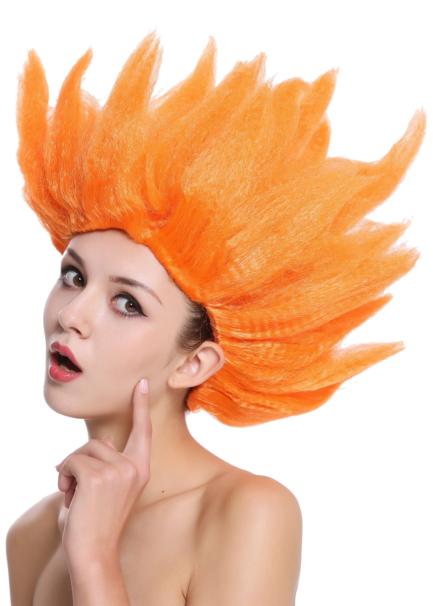 Lady Gents Man Party Wig  Demon Devil Flower Fairy Fire orange teased high 91062, view 2, WIG ME UP: Your Perücken Online Shop Party Wig, Unisex, Orange, wavy, short