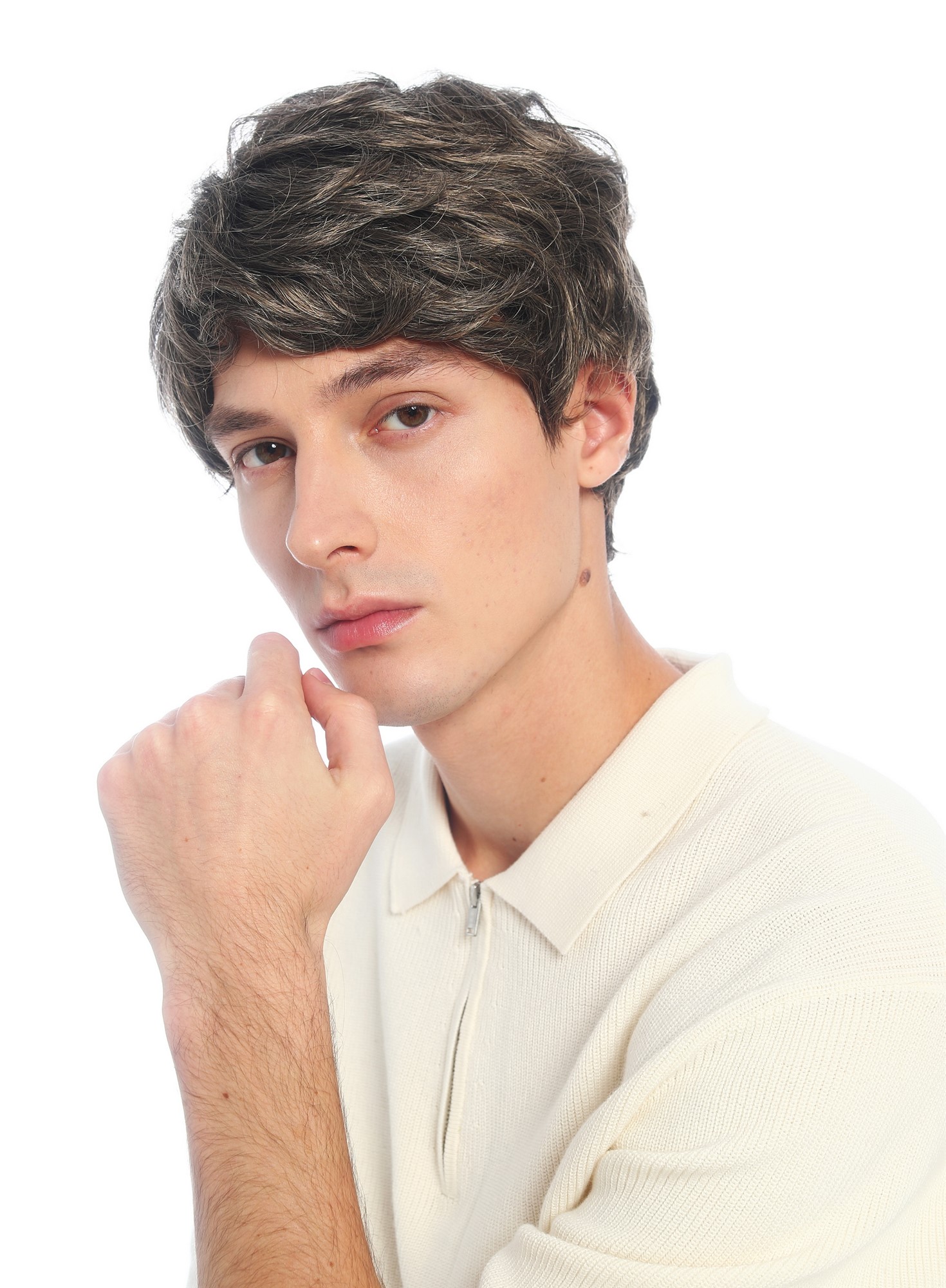 Perücke Damen Herren burschikos androgyn unsisex kurz wild gewellt Braun dunkelblonde Highlights VK-72-16SP4