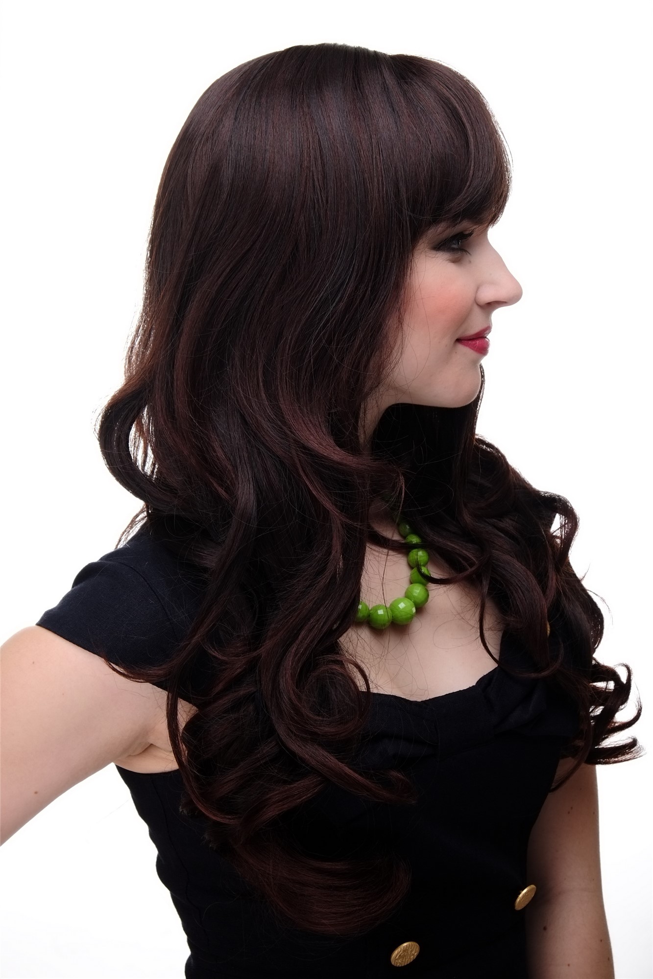 Lady wig very long curling tips straight top fringe bangs mahogany brown mix 285, view 2, WIG ME UP: Your Perücken Online Shop Quality Wigs, Ladies, black-brown-mahogany brown mix, curled, long