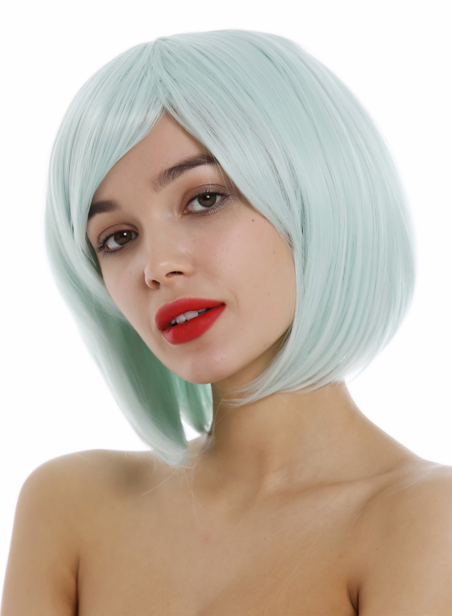 hochwertige Qualitätsperücken, Perücke Damen Long Bob Longbob mit Scheitel volles Haar Grün Hellgrün 1215-T5507, Ansicht 2, WIG ME UP: Ihr Perücken Online Shop glatte Tressen-Perücke mit Kopfhaut-Imitat Hellgrün kurze Haare für Damen