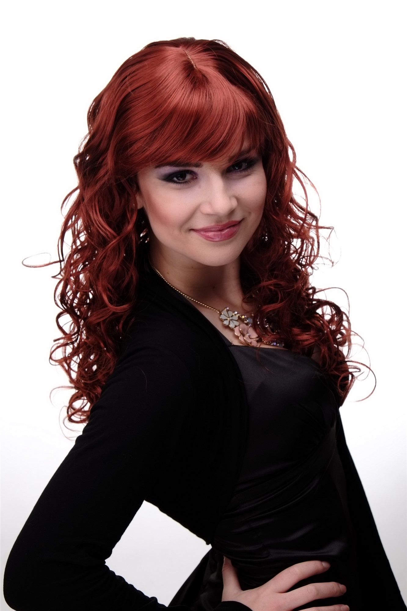 Quality Wigs, Ladies, dark copper red, curled, long