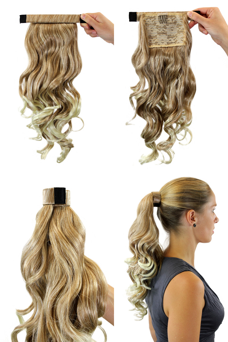 ROSY-2T30 Hairpiece PONYTAIL with comb and snapwrap long wavy slightly curled chestnut brown mix 18", view 3, WIG ME UP: Your Perücken Online Shop Ponytails, brown mix, wavy, shoulder-length