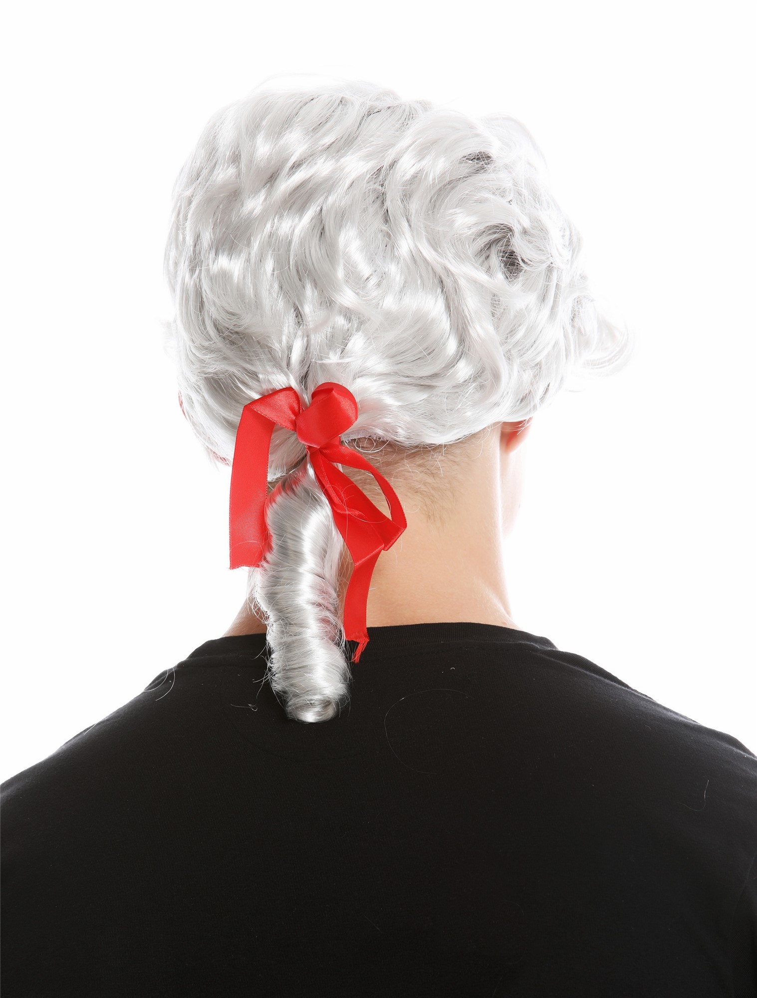 günstige Party Perücke, Perücke Barock Poet Adliger Grau Zopf 7057-PC309, Ansicht 4, WIG ME UP: Ihr Perücken Online Shop lockige Party Perücke Hellgrau schulterlange Haare für Herren