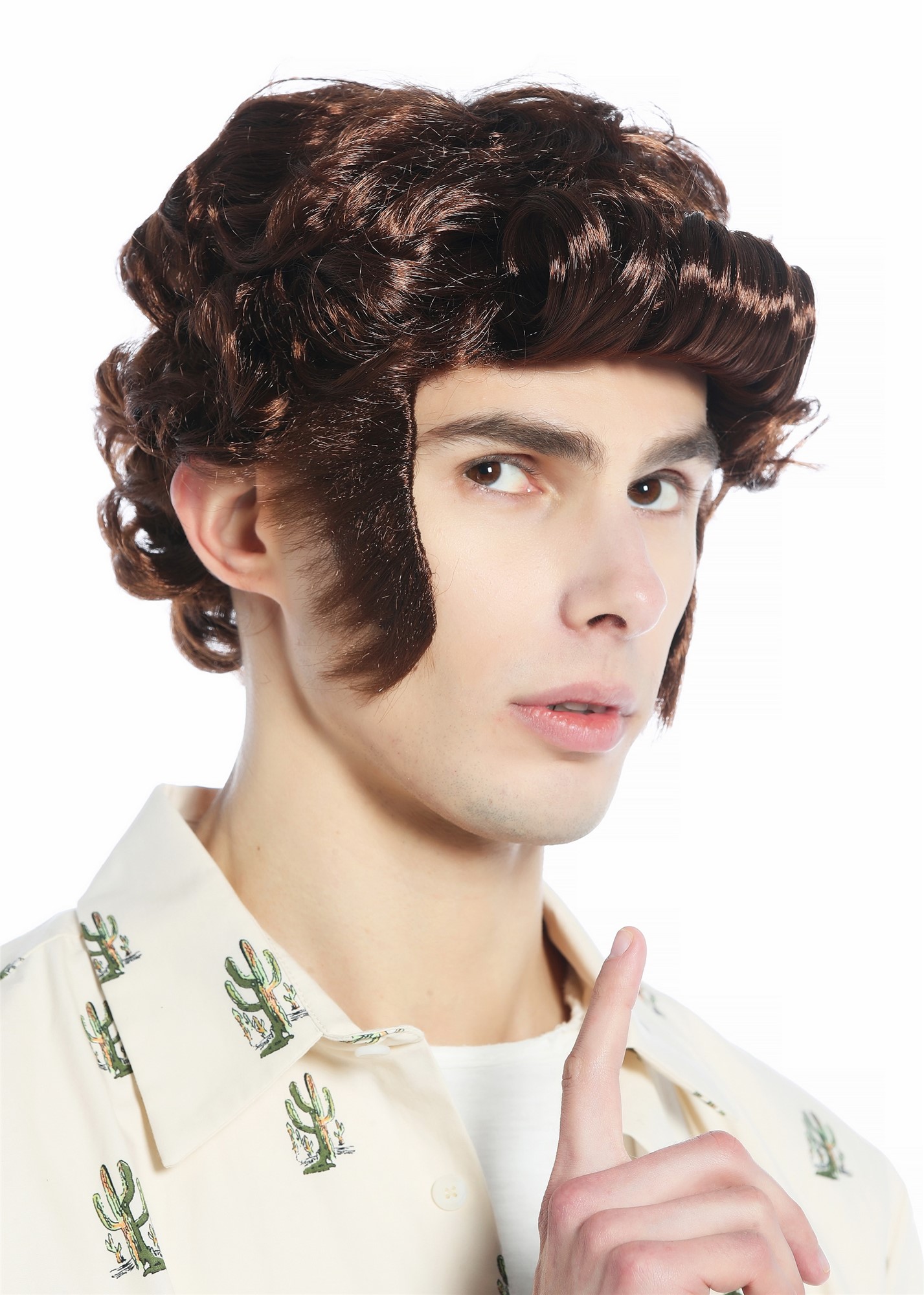 günstige Party Perücke, Perücke Herren Rockabilly Tolle wellig Koteletten50er Mahagoni Braun 24862-P33, Ansicht 6, WIG ME UP: Ihr Perücken Online Shop lockige Party Perücke Mahagoni kurze Haare für Herren