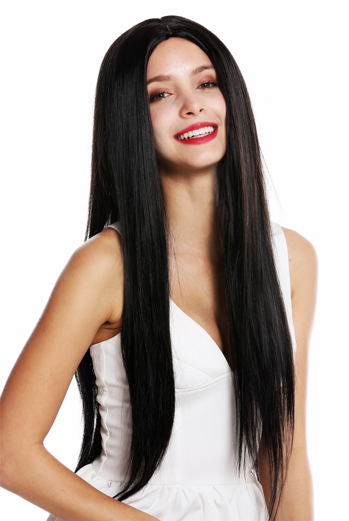 Women's wig lady very long sleek middle parting black K9293L, view 2, WIG ME UP: Your Perücken Online Shop Quality Wigs, Ladies, black-brown, straight, very long