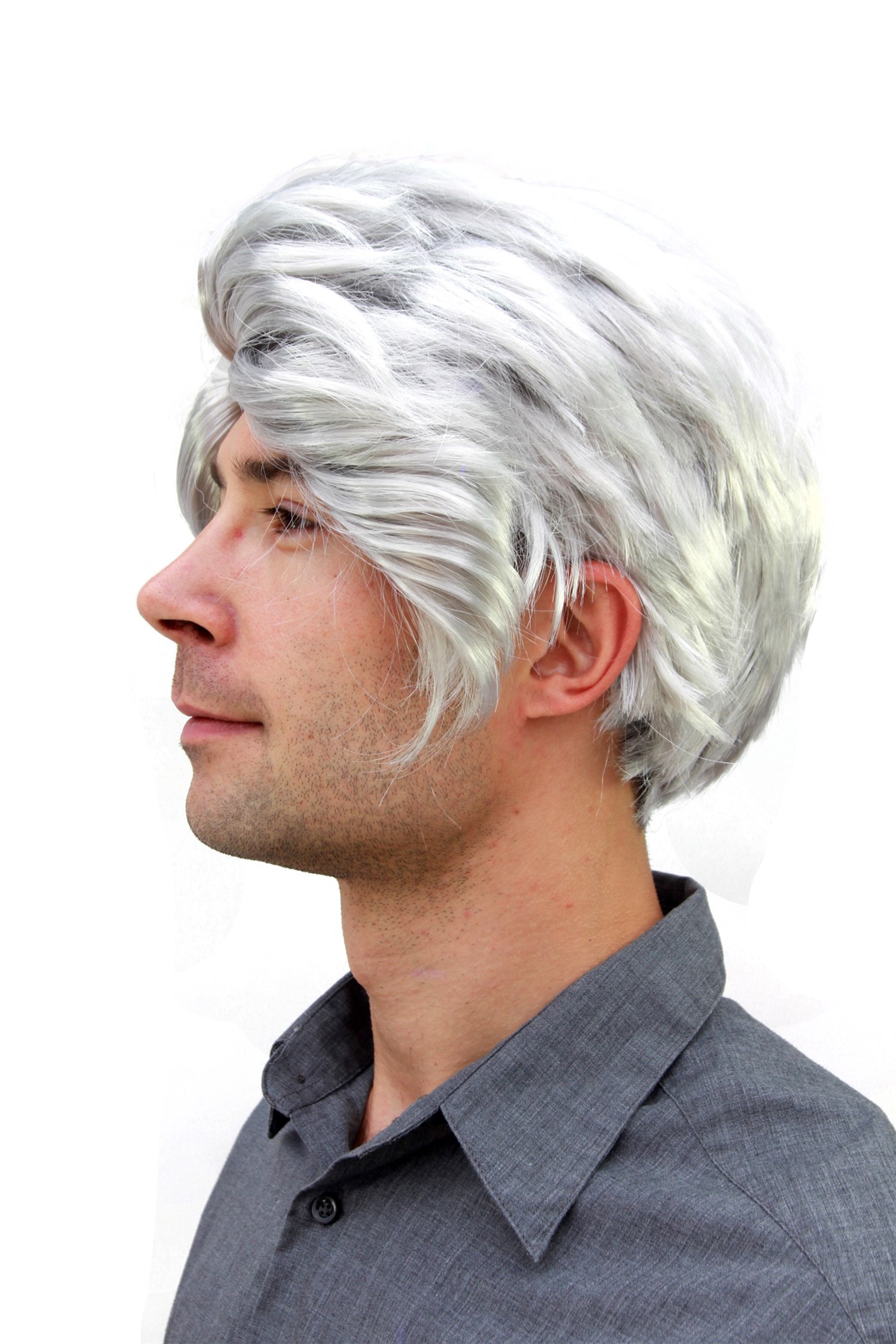 günstige Party Perücke, Alte Oma Opa Perücke grau Scheitelwelle PW0206, Ansicht 2, WIG ME UP: Ihr Perücken Online Shop wellige Party Perücke grau kurze Haare Unisex