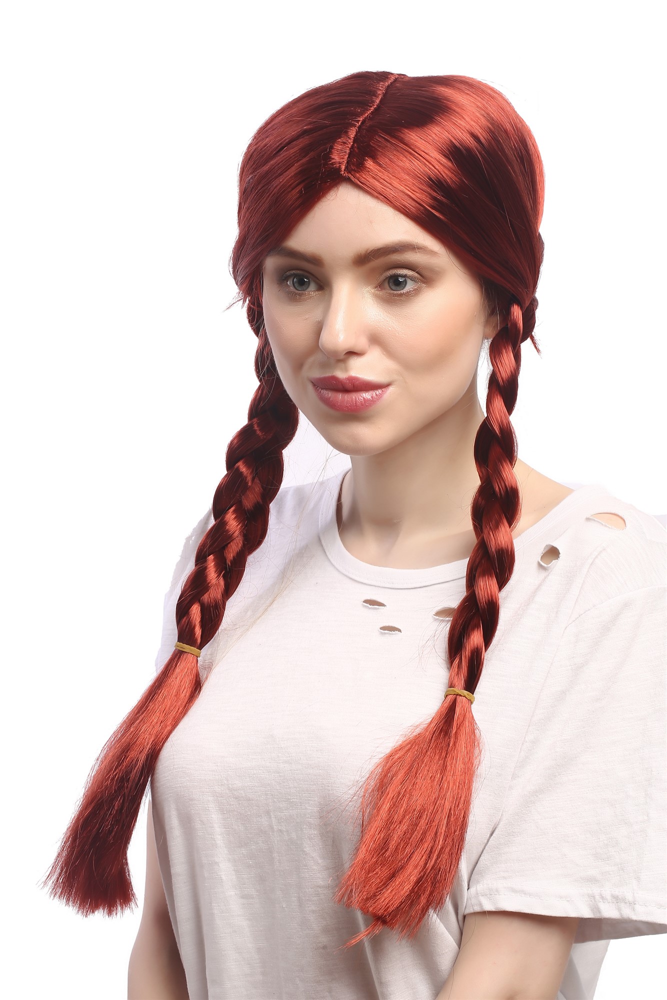 Lady Party Wig Halloween long braided pigtails middle parting copper red WG-7039, view 2, WIG ME UP: Your Perücken Online Shop Party Wig, Ladies, Red, Braided, long