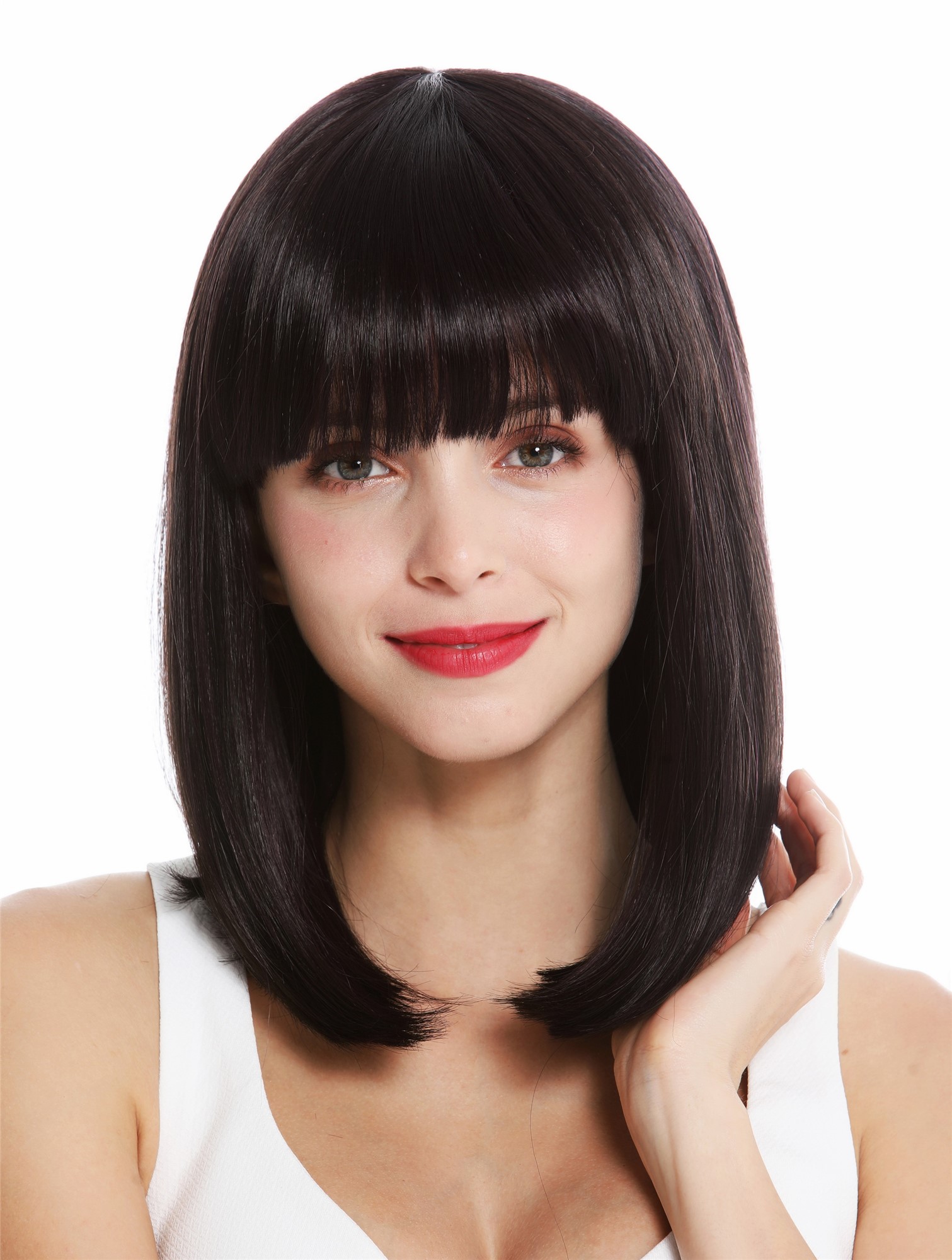 hochwertige Qualitätsperücken, Perücke Longbob schulterlang Pony Dunkelbraun Violett VK-1-3HDEEPVIOL, Ansicht 2, WIG ME UP: Ihr Perücken Online Shop glatte Tressen-Perücke Braun-Lila-Mix schulterlange Haare für Damen