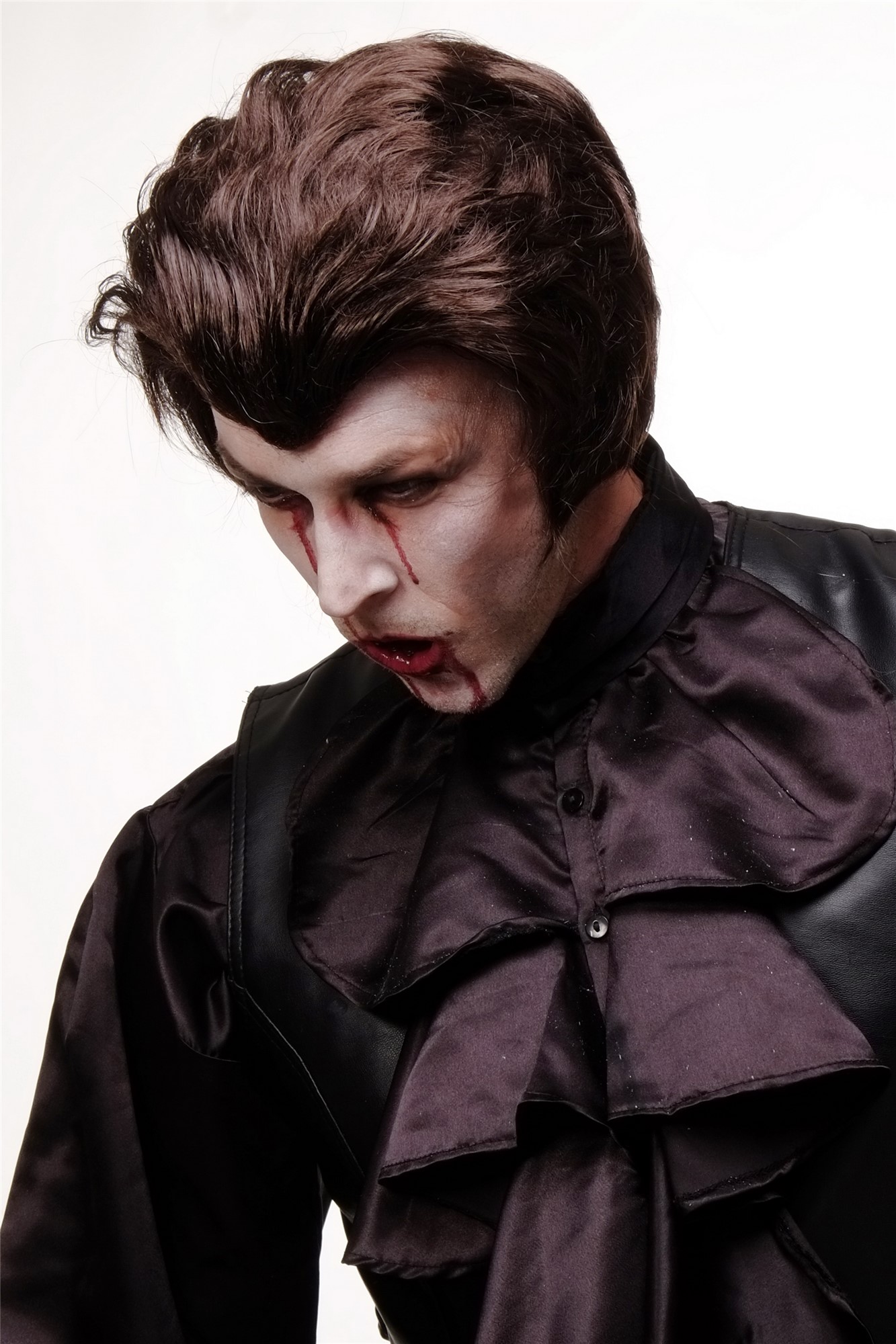 Halloween Wig Old Rockabilly Horror Punk Quiff 50ies Vampire Dracula brown 45874, view 3, WIG ME UP: Your Perücken Online Shop Party Wig, Men, Brown, wavy, short