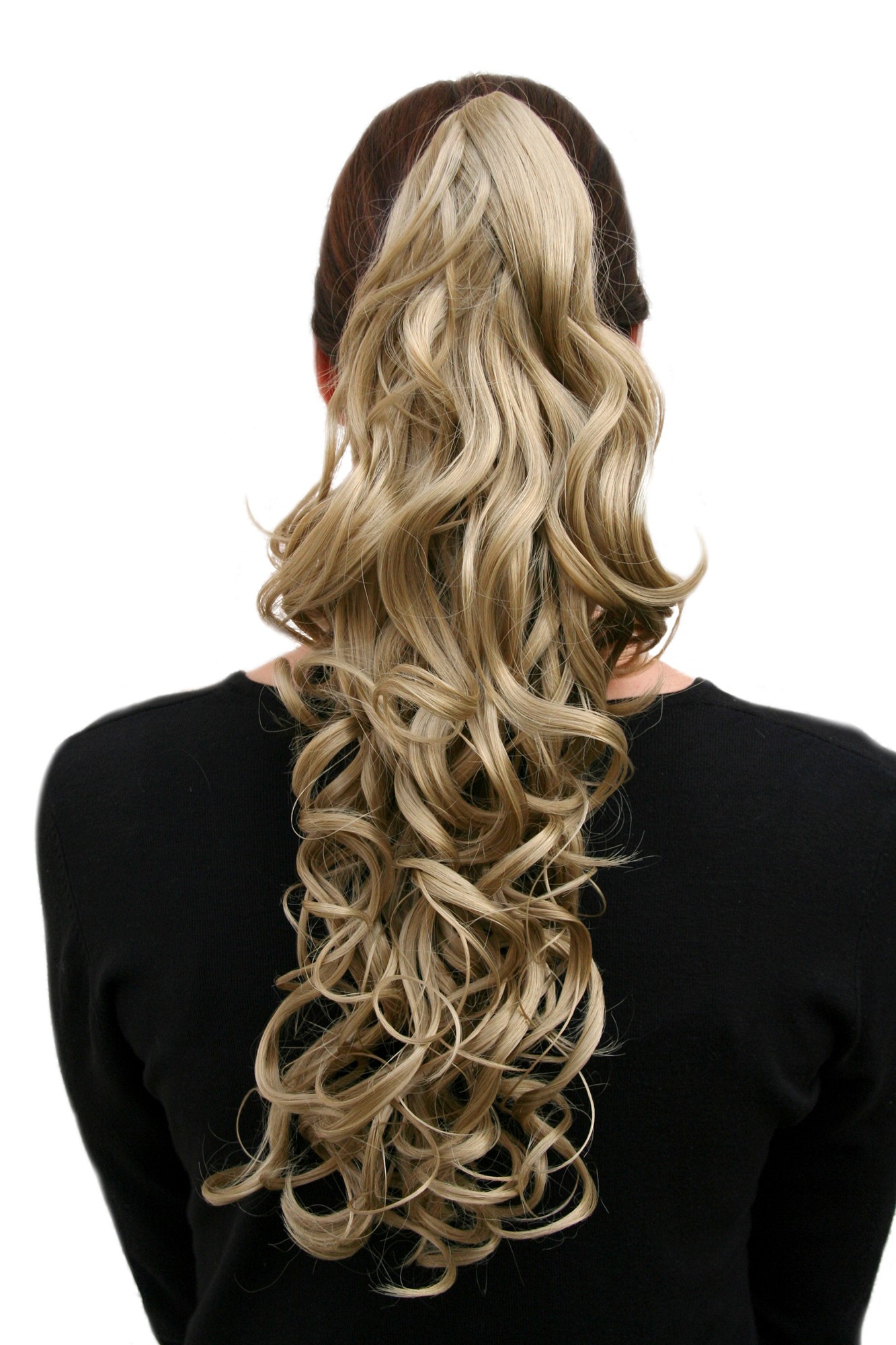 Ponytails, light ash blonde, curled, shoulder-length