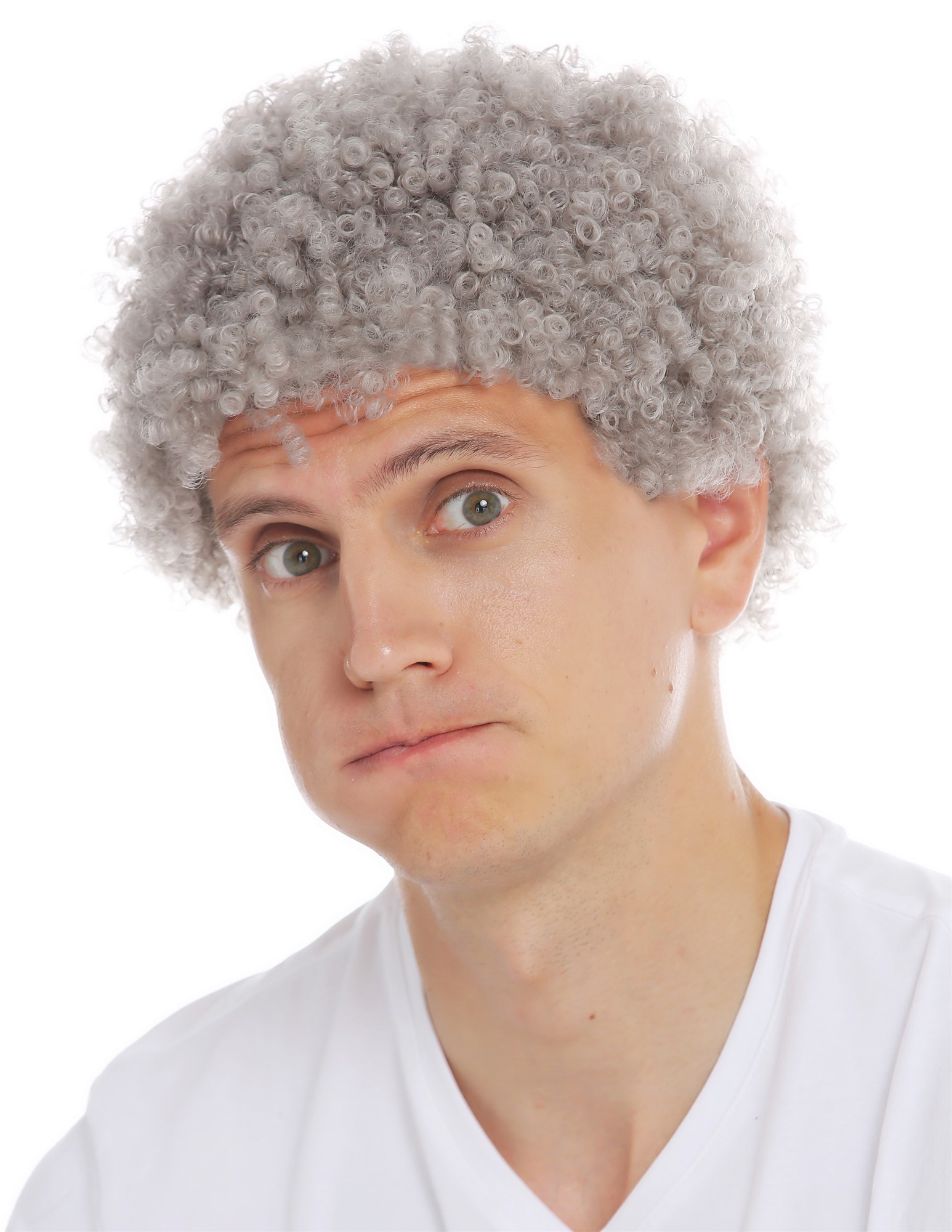 Wig carnival Halloween men women short afro frizzy curly grey gray MMAS-6M, view 2, WIG ME UP: Your Perücken Online Shop Party Wig, Unisex, silver gray, curled, short