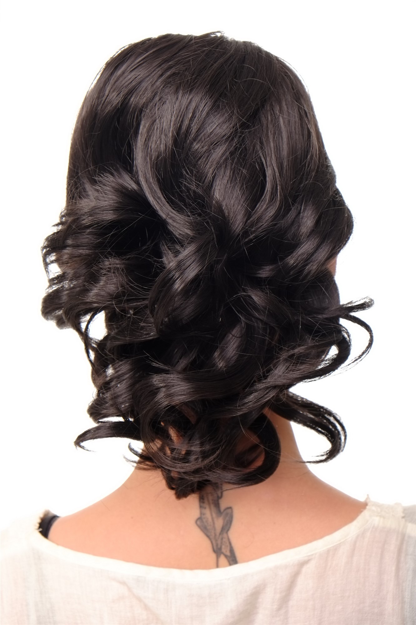 hochwertiges Haarteil gewellt halblang 1 Kamm + Gummizug Dunkelbraun Modell: JL-3023, Ansicht 2, WIG ME UP: Ihr Perücken Online Shop welliges Zopf-Haarteil Dunkelbraun 35 cm lang