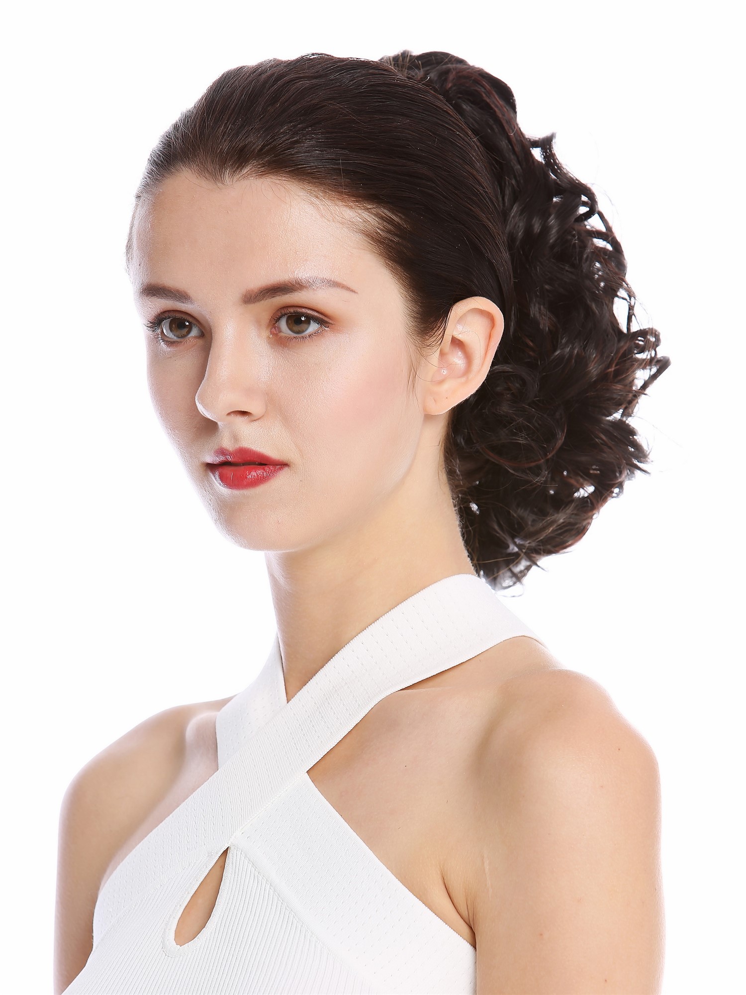 hochwertiger Zopf Pferdeschwanz Voluminös Gelockt Kurz Mahagoni Mix MKB-22-V-2H33, Ansicht 3, WIG ME UP: Ihr Perücken Online Shop lockiges Zopf-Haarteil Braun-Mix 25 cm lang