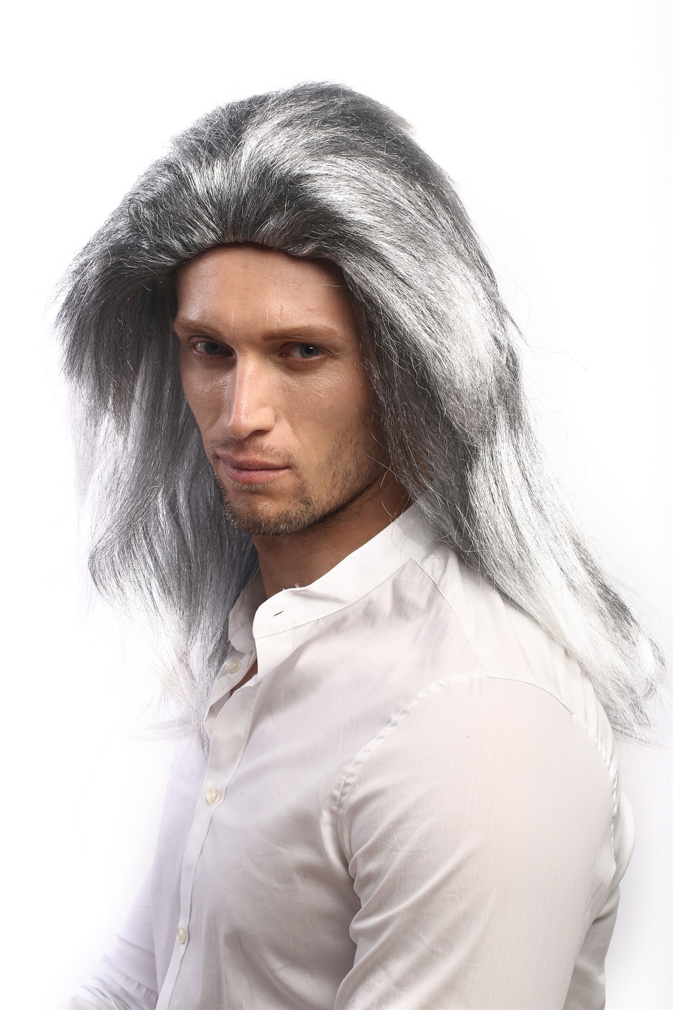 Party Wig, Men, Grey, wavy, shoulder-length