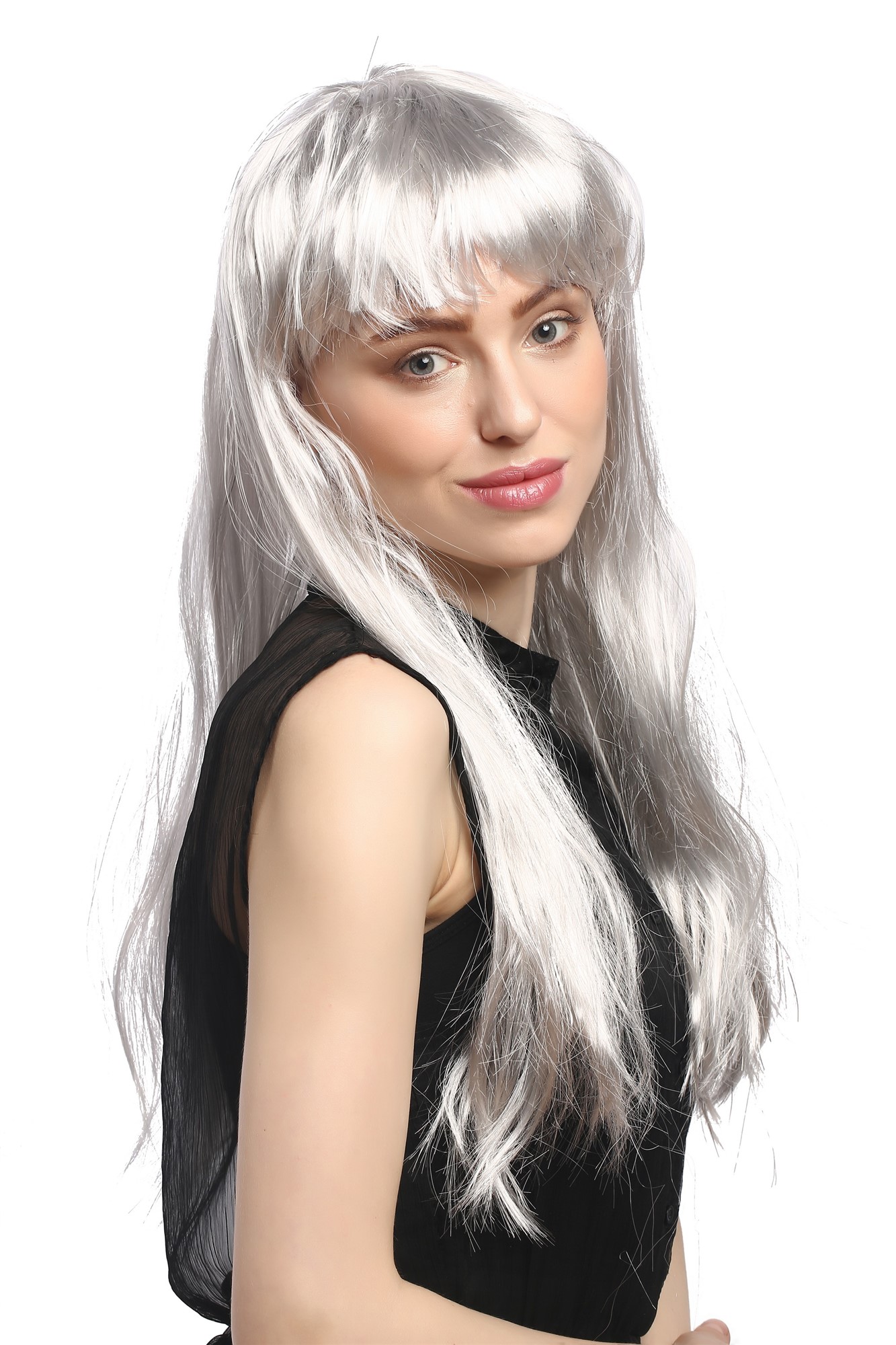 Lady Party Wig Halloween long straight silver grey fringe bangs witch old 31757, view 3, WIG ME UP: Your Perücken Online Shop Party Wig, Ladies, Grey, straight, long