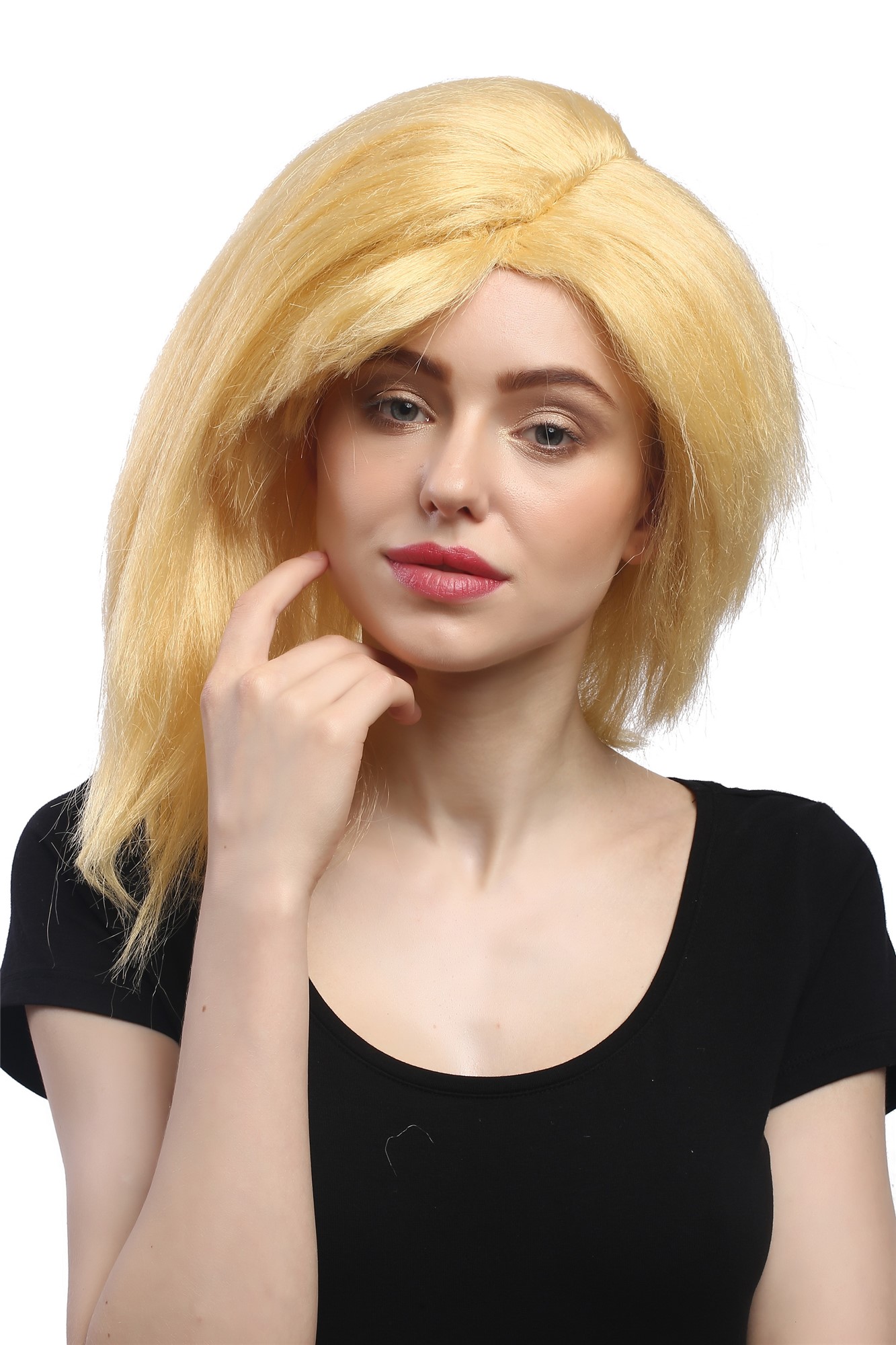 91197-ZA88C Lady Party Wig Halloween Fancy Dress Cosplay Divine Diva huge teased blond 80s Pop Wave, front view, WIG ME UP: Your Perücken Online Shop Party Wig, Ladies, Blonde, straight, shoulder-length