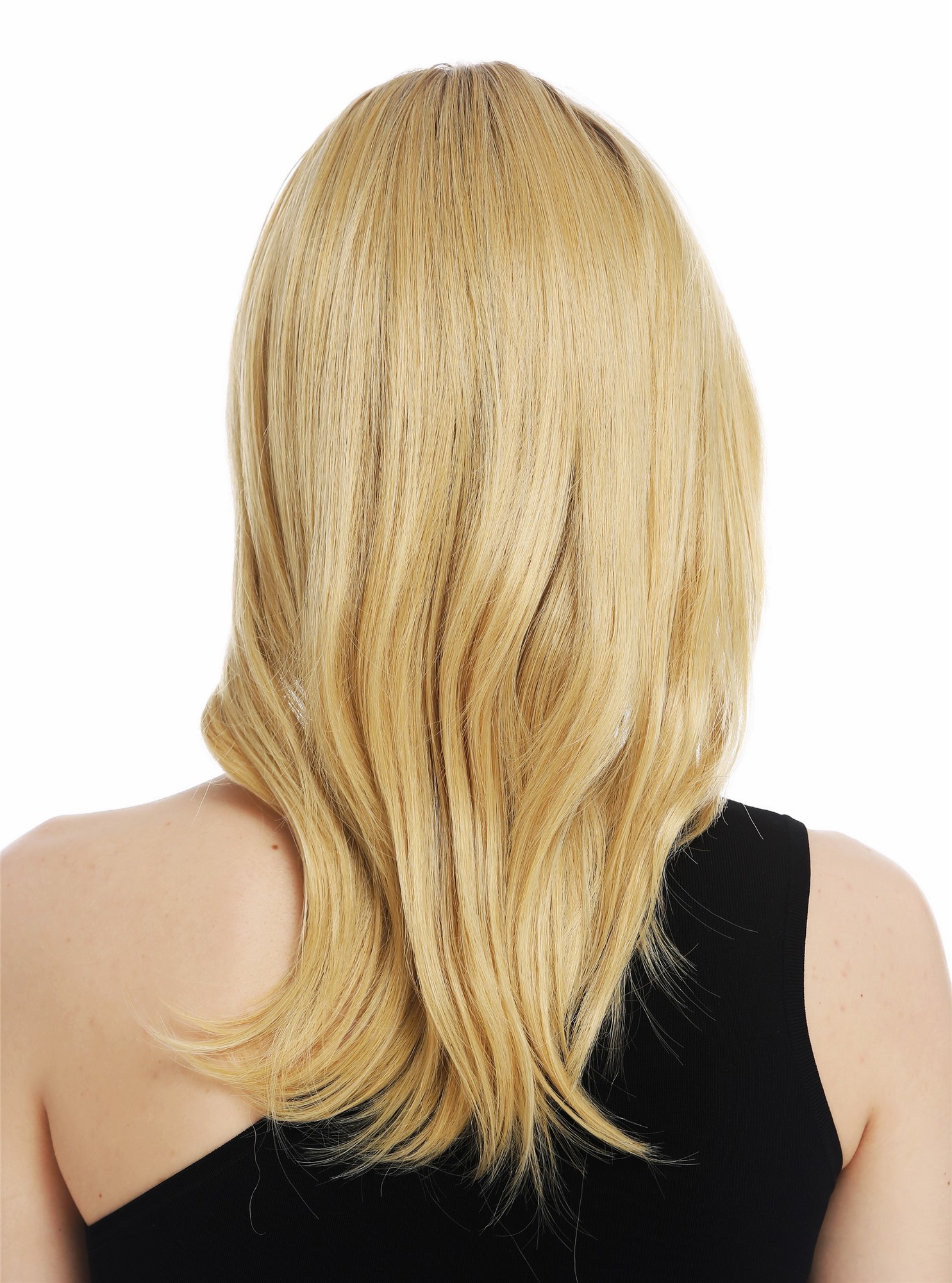 hochwertige Qualitätsperücken, Perücke Monofilament mittellang glatt Scheitel Ombre Balayage Braun Blond CM-135-MT-613/24/144T8, Ansicht 6, WIG ME UP: Ihr Perücken Online Shop glatte Tressen-Perücke mit Teil-Mono Oberkopf Blond-Braun-Mix schulterlange Haare für Damen