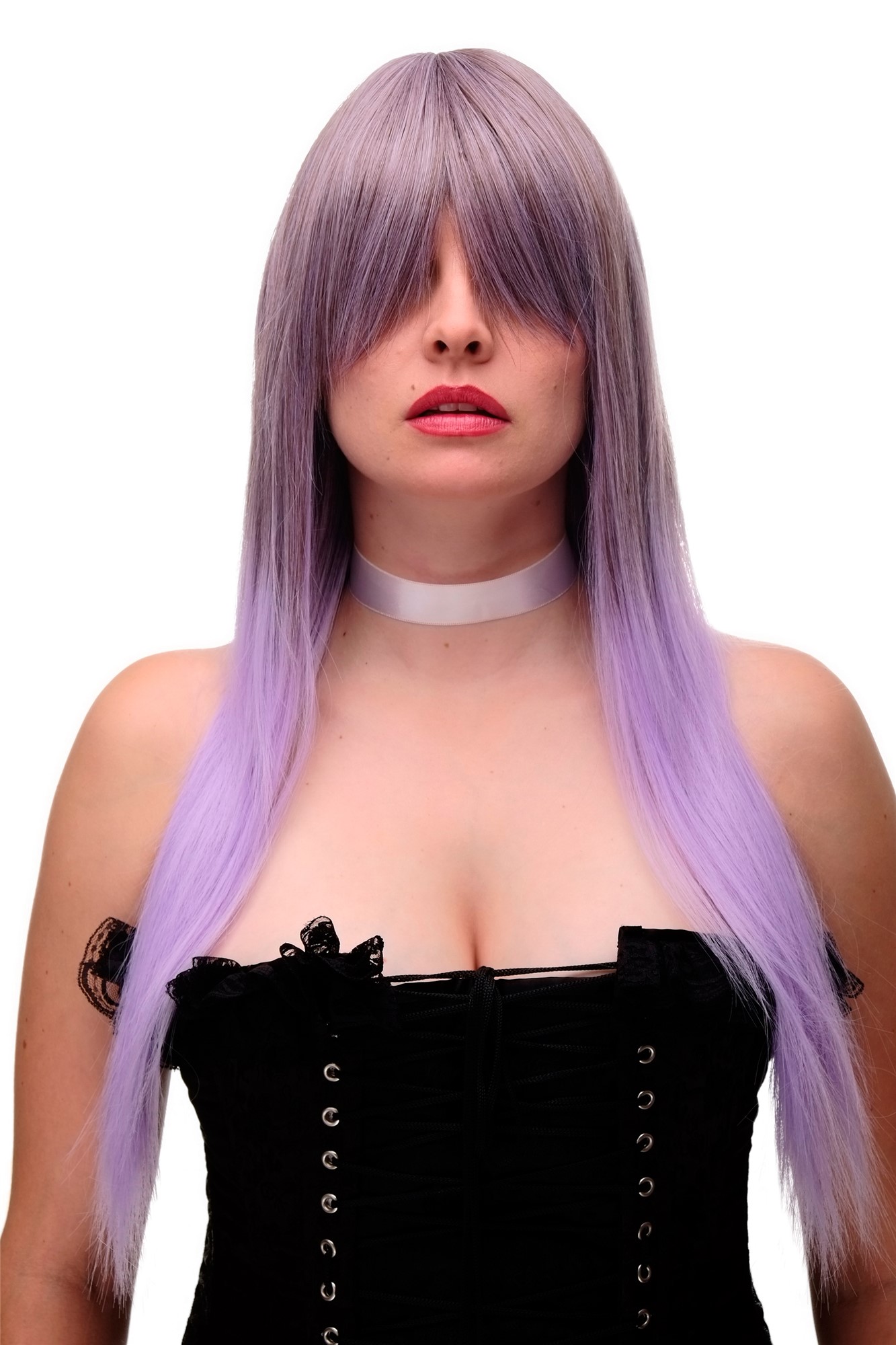 Weird & Wicked Lady  Wig Cosplay purple brown mix straight long fringe bangs 27", front view, WIG ME UP: Your Perücken Online Shop Quality Wigs, Ladies, brown-purple, straight, long