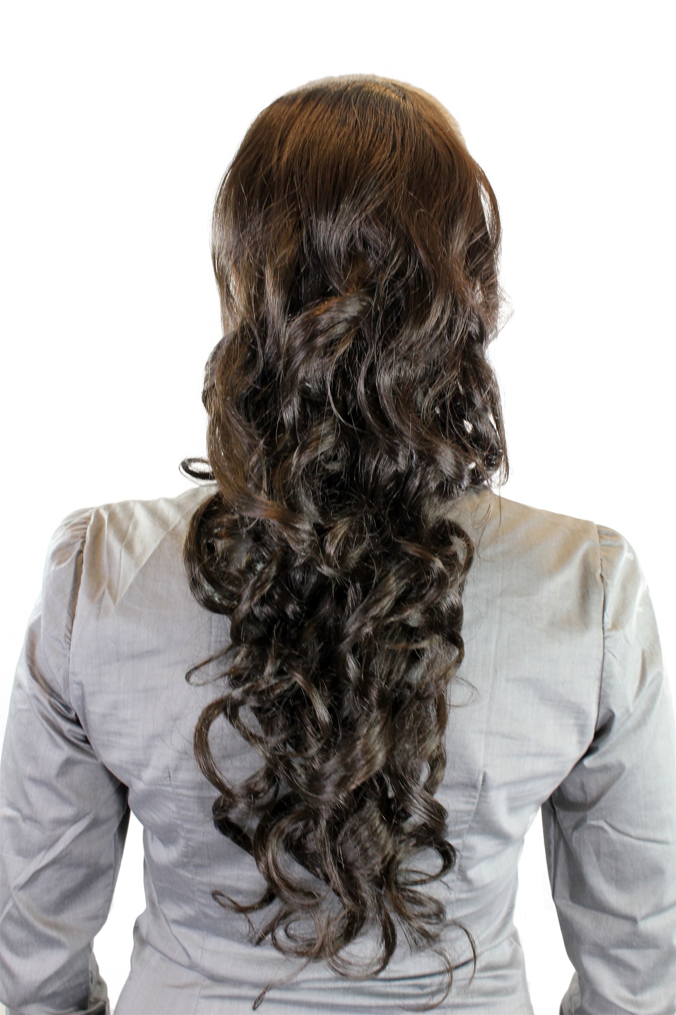 Hairpiece PONYTAIL extension LONG & AMAZING volume DARK BROWN curly BEAUTIFUL curls WK03-4, front view, WIG ME UP: Your Perücken Online Shop Ponytails, dark brown, curled, long