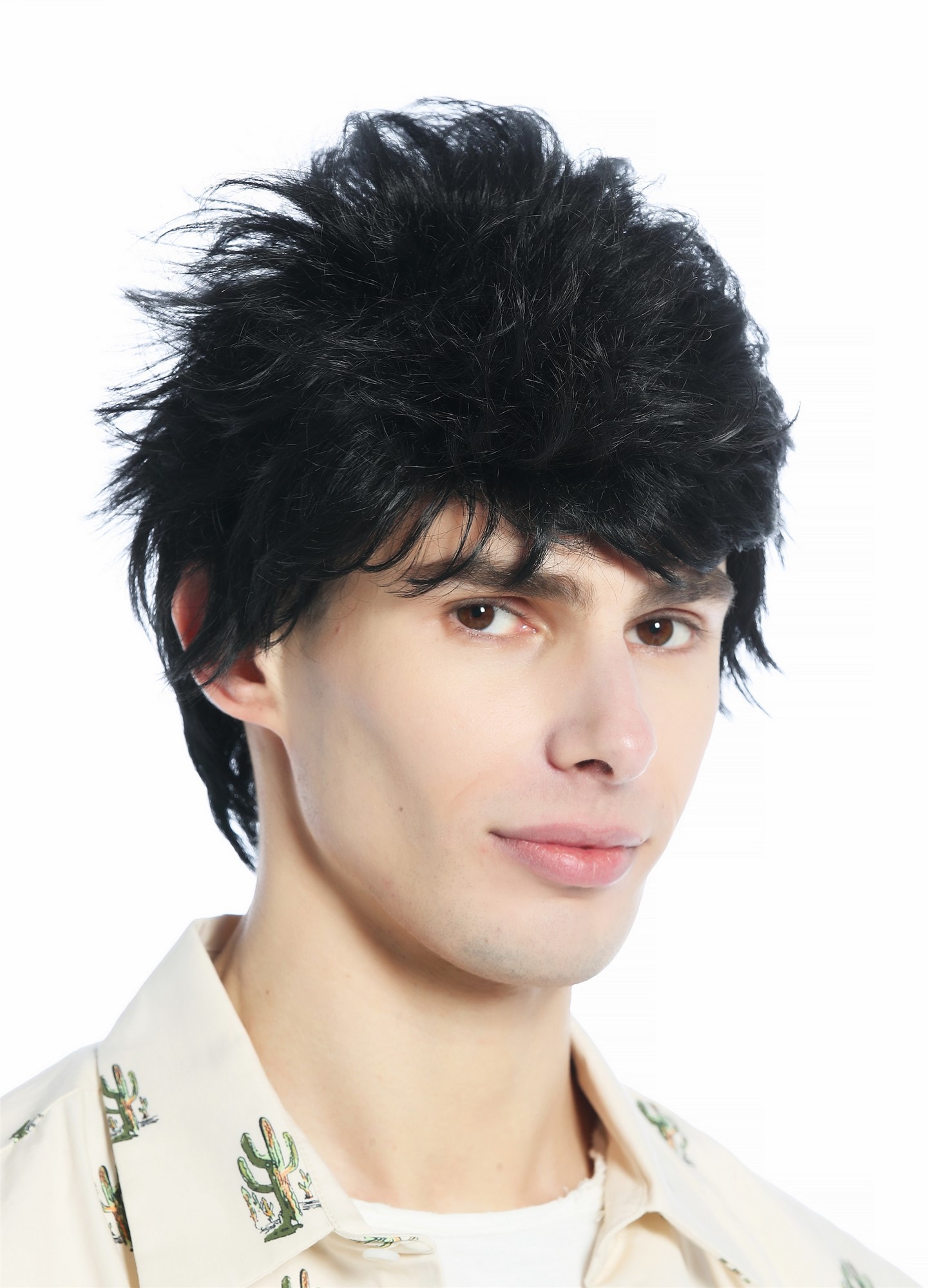 Wig Men Women unisex short wild unkempt 80s retro style velvet black M-252A, view 3, WIG ME UP: Your Perücken Online Shop Quality Wigs, Unisex, velvet black, straight, short