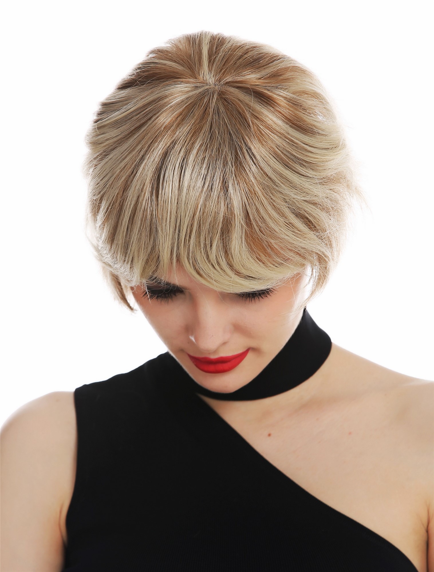 hochwertige Qualitätsperücken, Perücke vollständig handgeknüpft Monofilament kurz wellig Blond gesträhnt DW1857-FHT-MT-688H, Ansicht 5, WIG ME UP: Ihr Perücken Online Shop wellige Tressen-Perücke mit Teil-Mono Oberkopf und als Befestigung mit Klebeflächen Blond-Mix kurze Haare für Damen