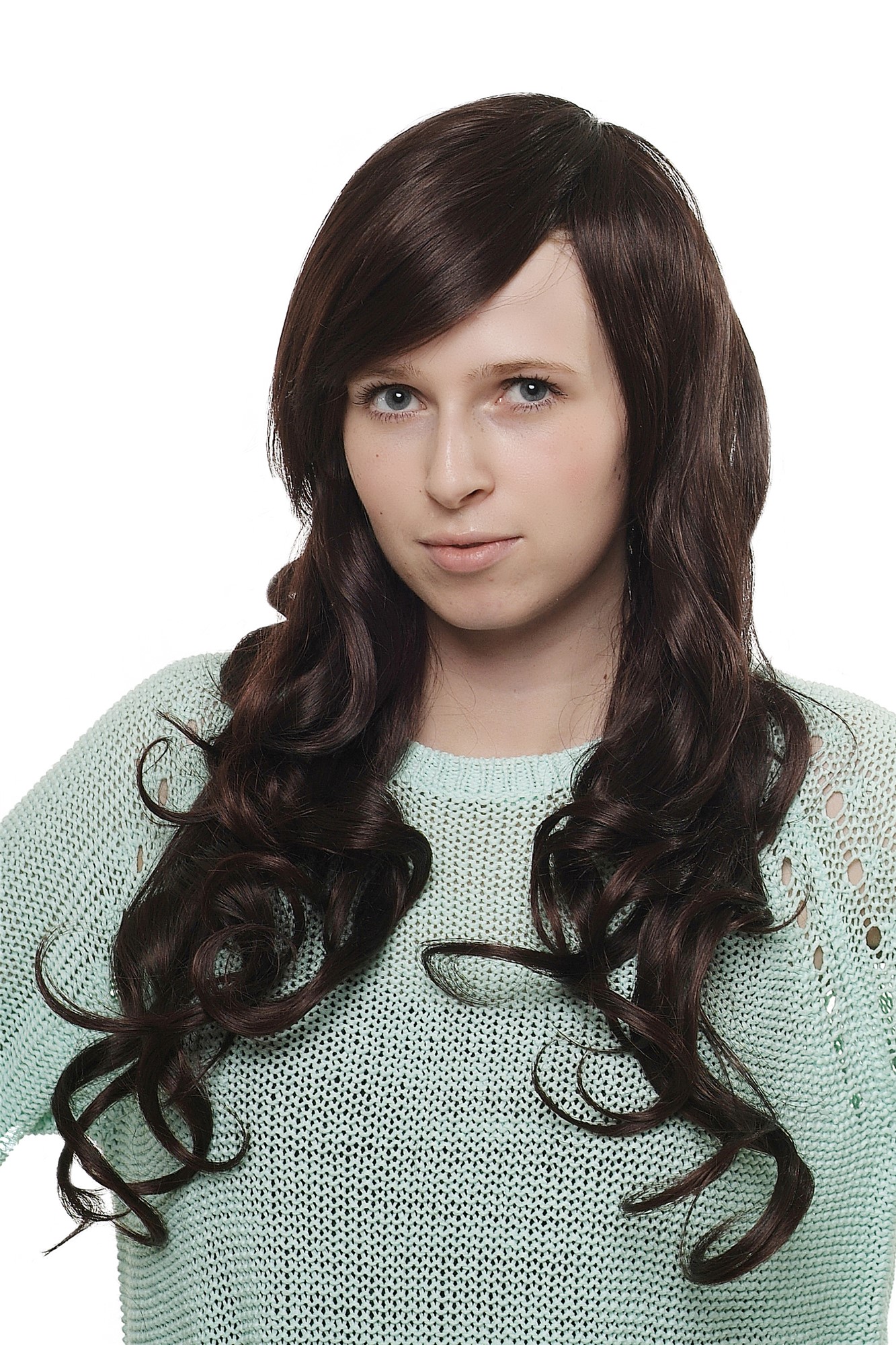 Lady wig long mahogany brown mix parting beautiful slight curls curled 3433, front view, WIG ME UP: Your Perücken Online Shop Quality Wigs, Ladies, black-brown-mahogany brown, curled, long