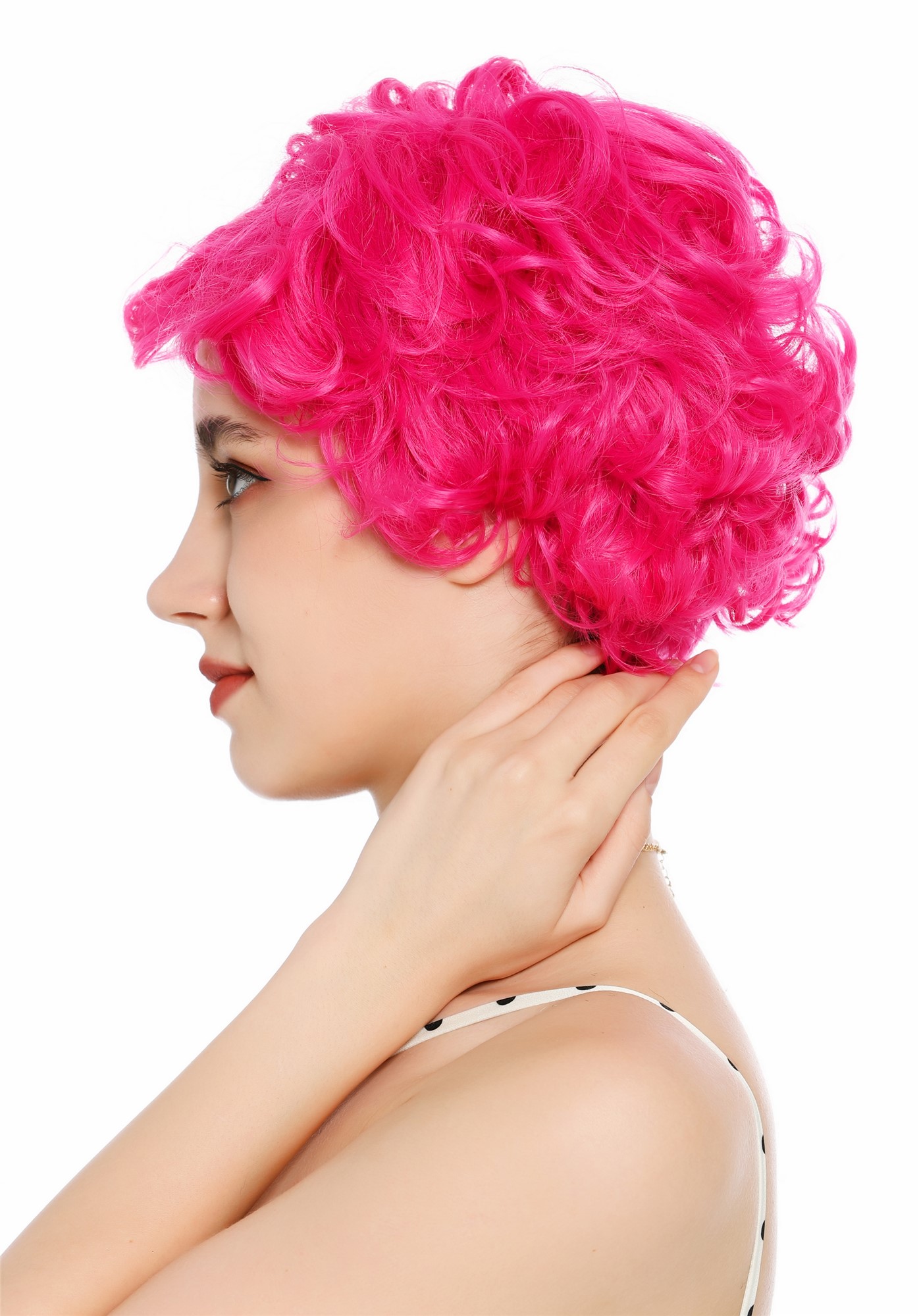 Perücke Damen kurz wild gewellt gelockt Scheitel Pink Rosa VK-70-HTY8D