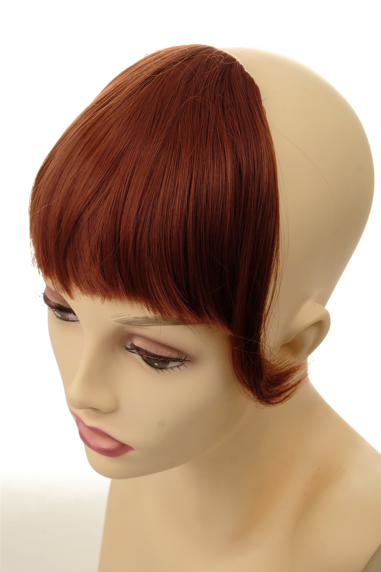 YZF-W1030-350 Hair Piece Clip-in Bangs Fringe long framing strands for perfect natural fit heat resistant fiber styleable dark copper red, view 5, WIG ME UP: Your Perücken Online Shop Clip-In Bang, copper, straight, short