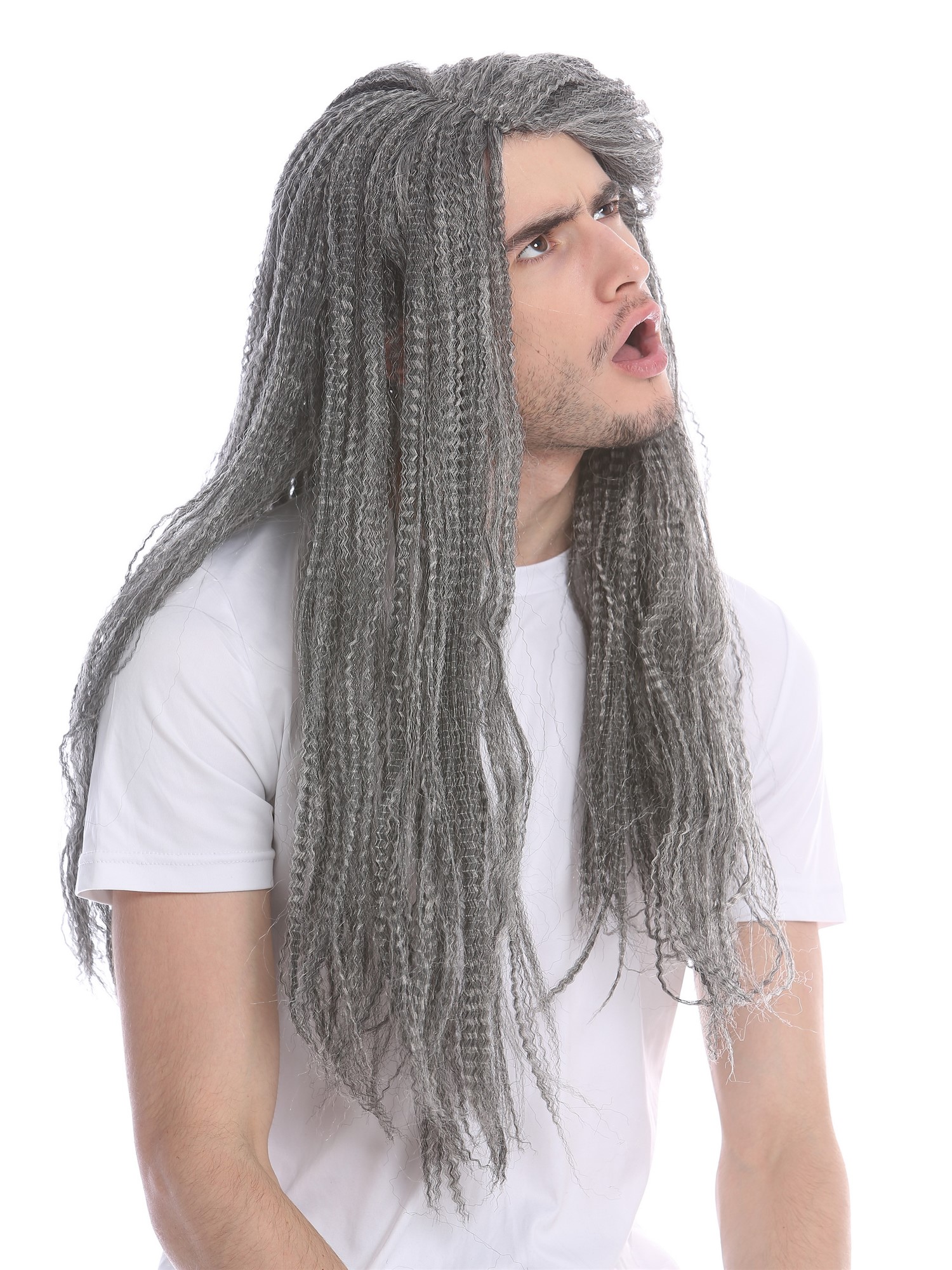 Wig Women Men Halloween long voluminous black grey mix kinked matted 09428, view 6, WIG ME UP: Your Perücken Online Shop Party Wig, Unisex, Grey, curled, long