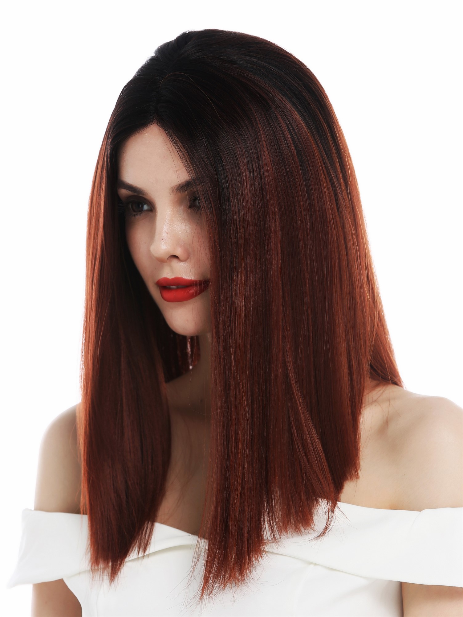 Lady wig lace front mono middle parting long sleek ombre black red RGF-7253-MF, view 2, WIG ME UP: Your Perücken Online Shop Quality Wigs, Ladies, red-black mix, straight, shoulder-length